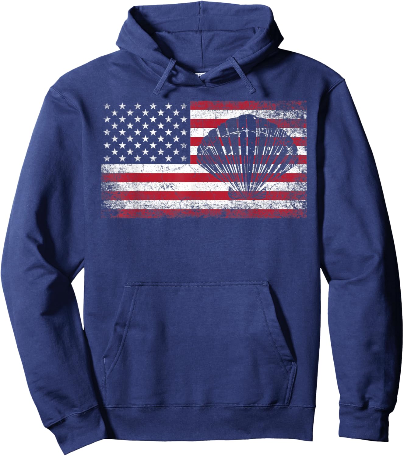 Seashell Sea Shell Ocean 4th of July American Flag Patriotic Women Kids Men Hoodie - Hoodie | Navy
