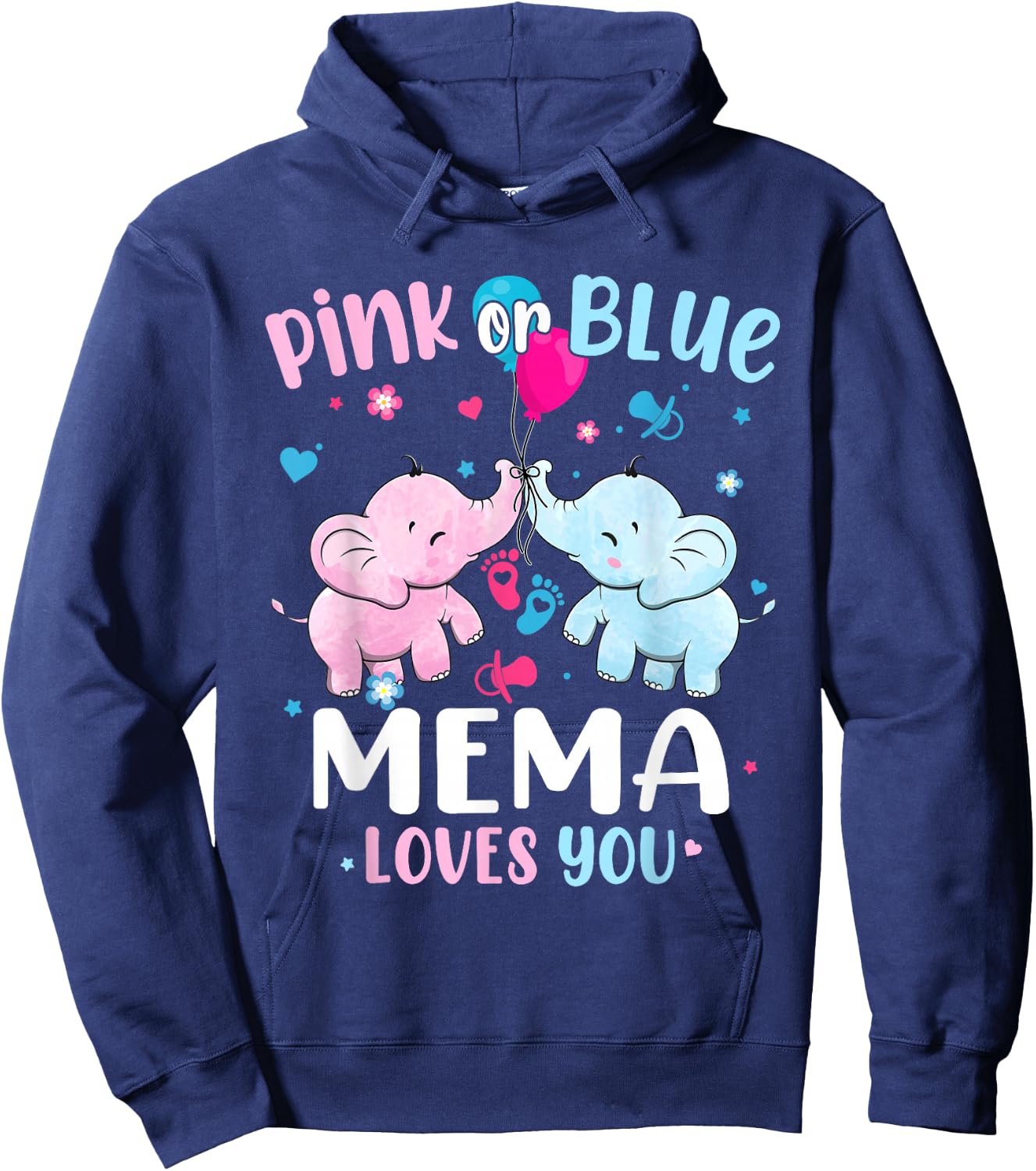 Pink or Blue Mema Loves You Gender Reveal Elephant Grandma Hoodie - Hoodie | Navy