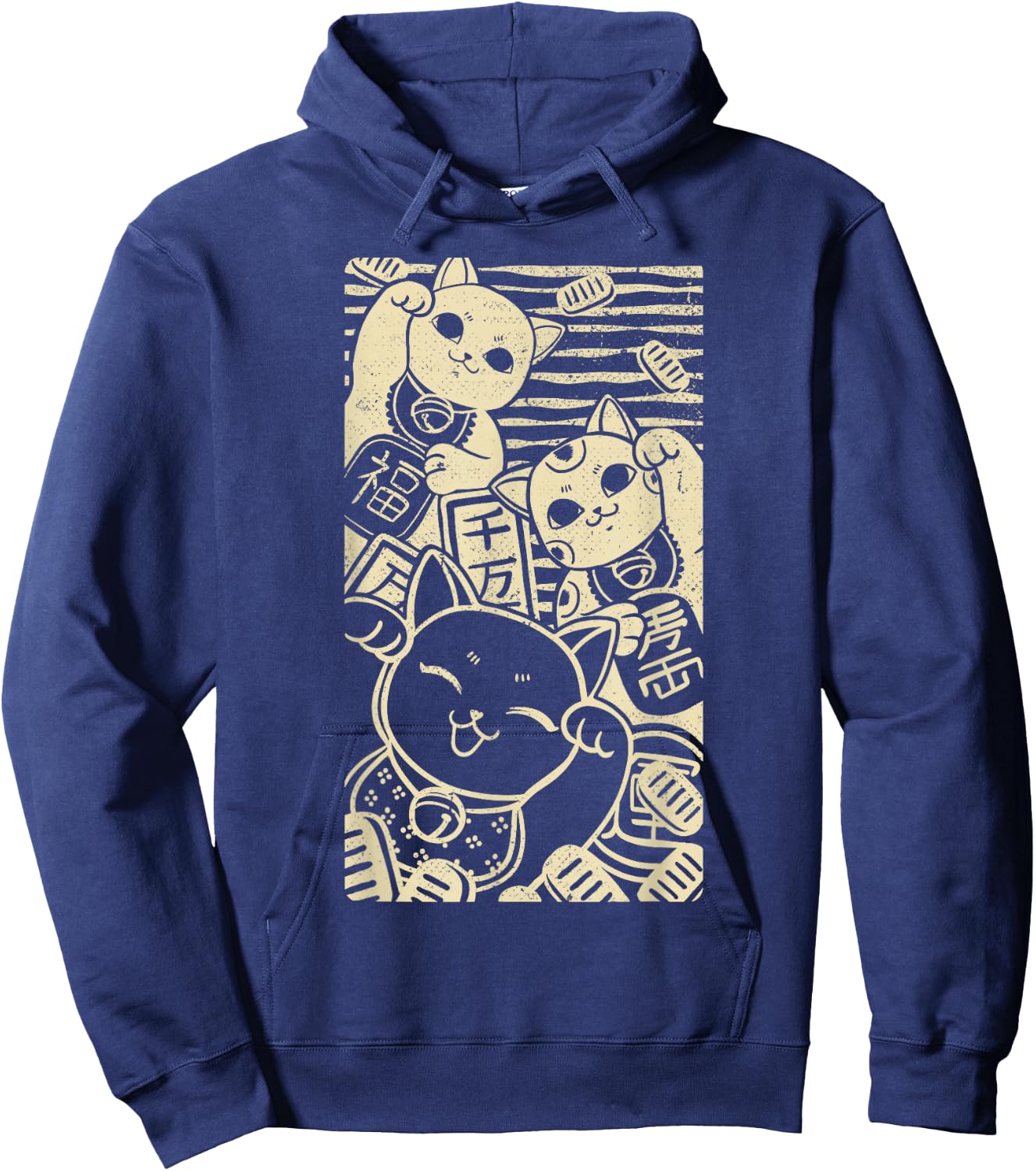 Maneki nekos - Lucky Cats Japanese Style Design Hoodie - Hoodie | Navy