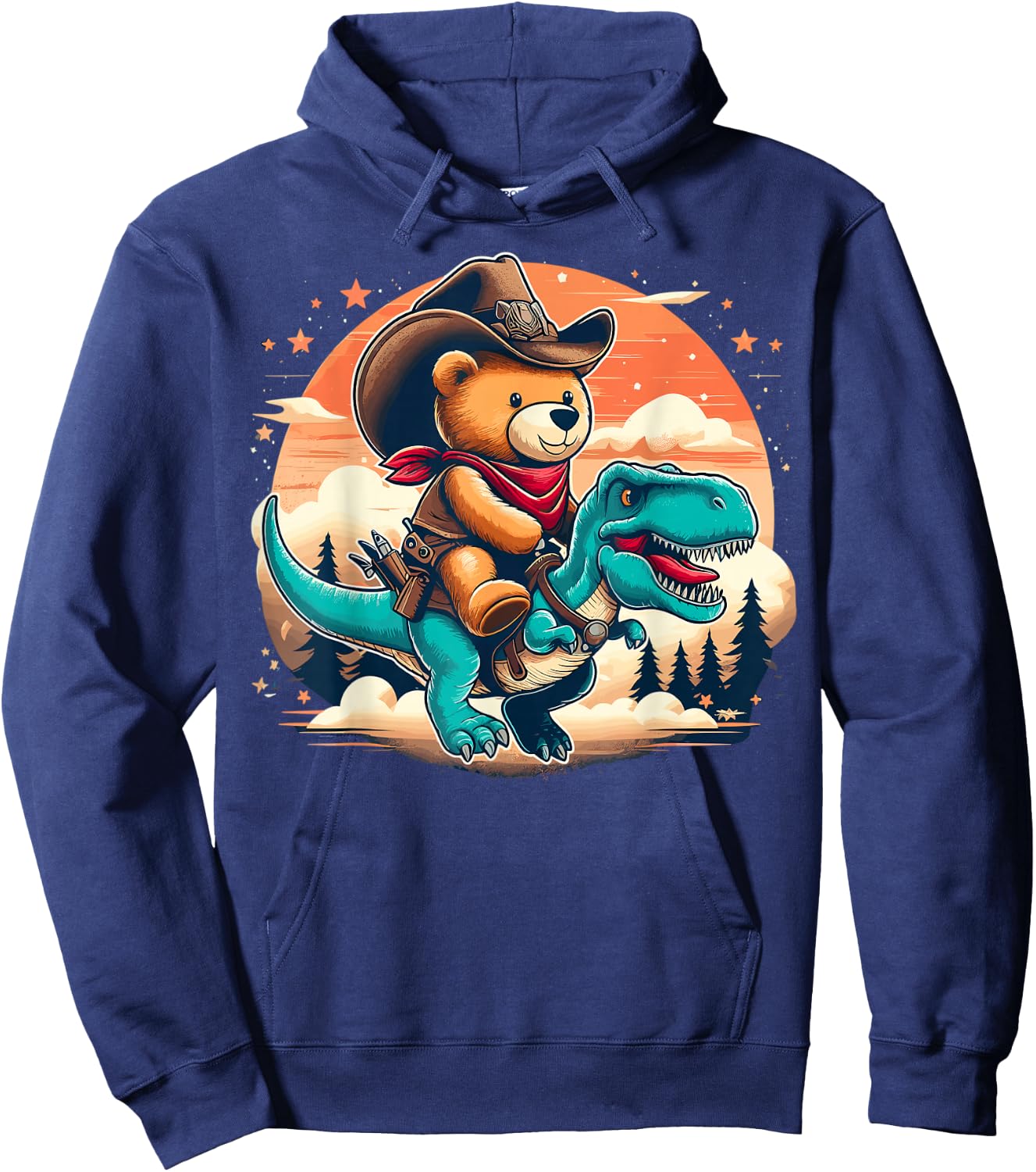 Teddy Bear Cowboy Riding Baby T-Rex Dinosaur Funny Western Hoodie - Hoodie | Navy
