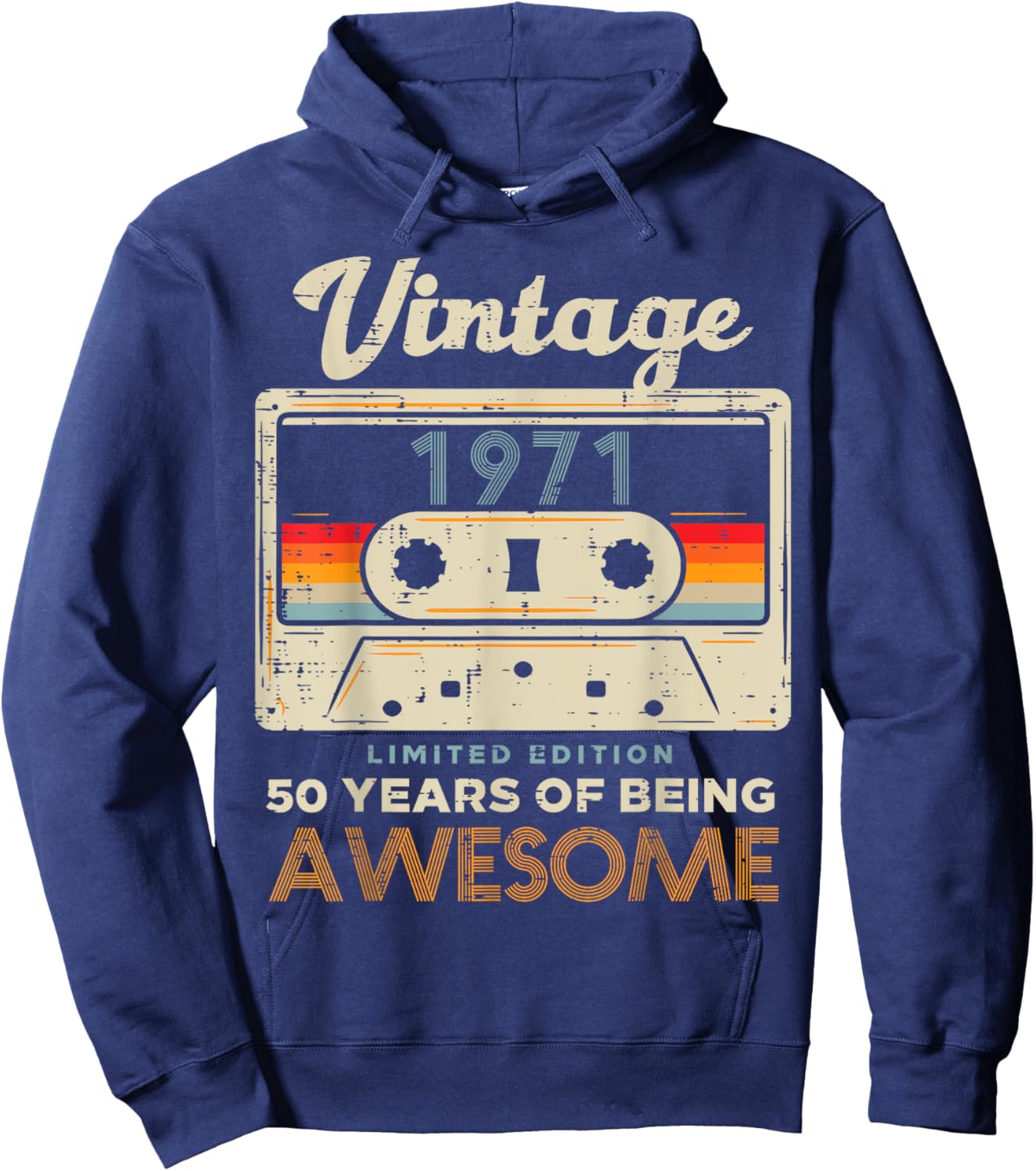 Vintage 1971 Cassette Tape 50 Awesome 50th Birthday Gift Hoodie - Hoodie | Navy