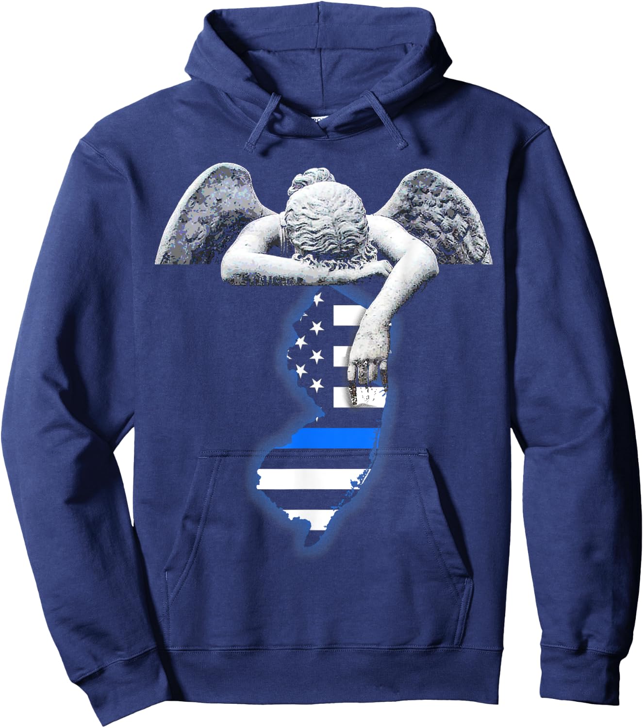 New Jersey Thin Blue Line Flag and Angel for Law Enforcement Hoodie - Hoodie | Navy