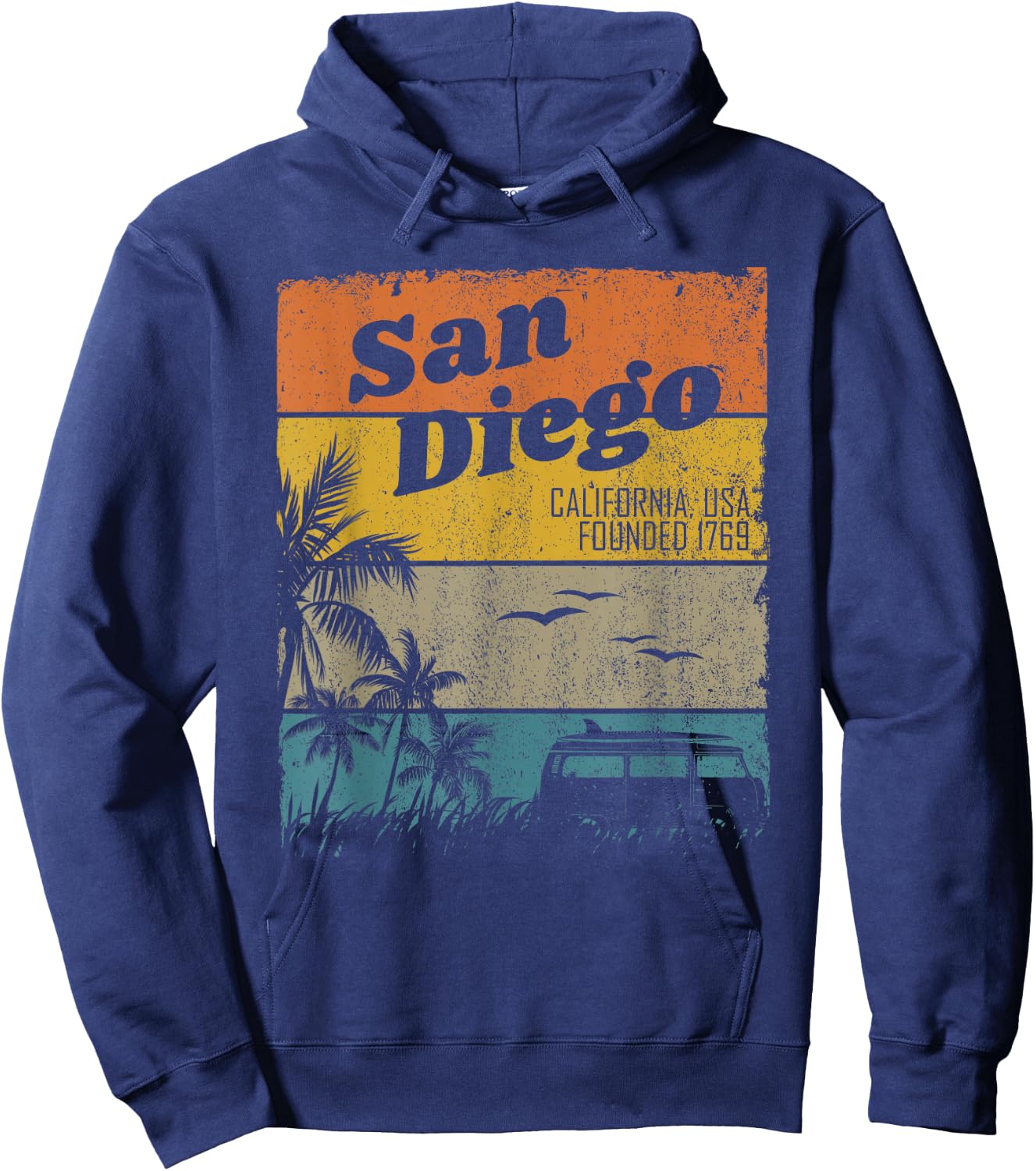San Diego Vintage California Beach Surfing Retro San Diego Hoodie - Hoodie | Navy