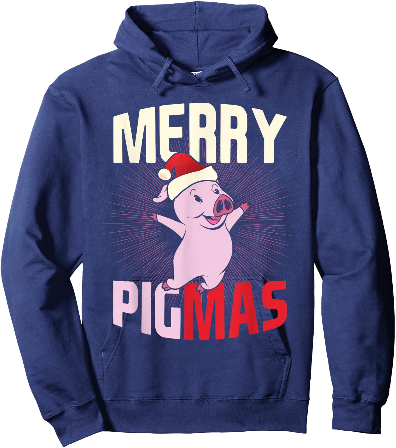 Pigmas Happy Pig Santa Hat Merry Christmas Hoodie - Hoodie | Navy