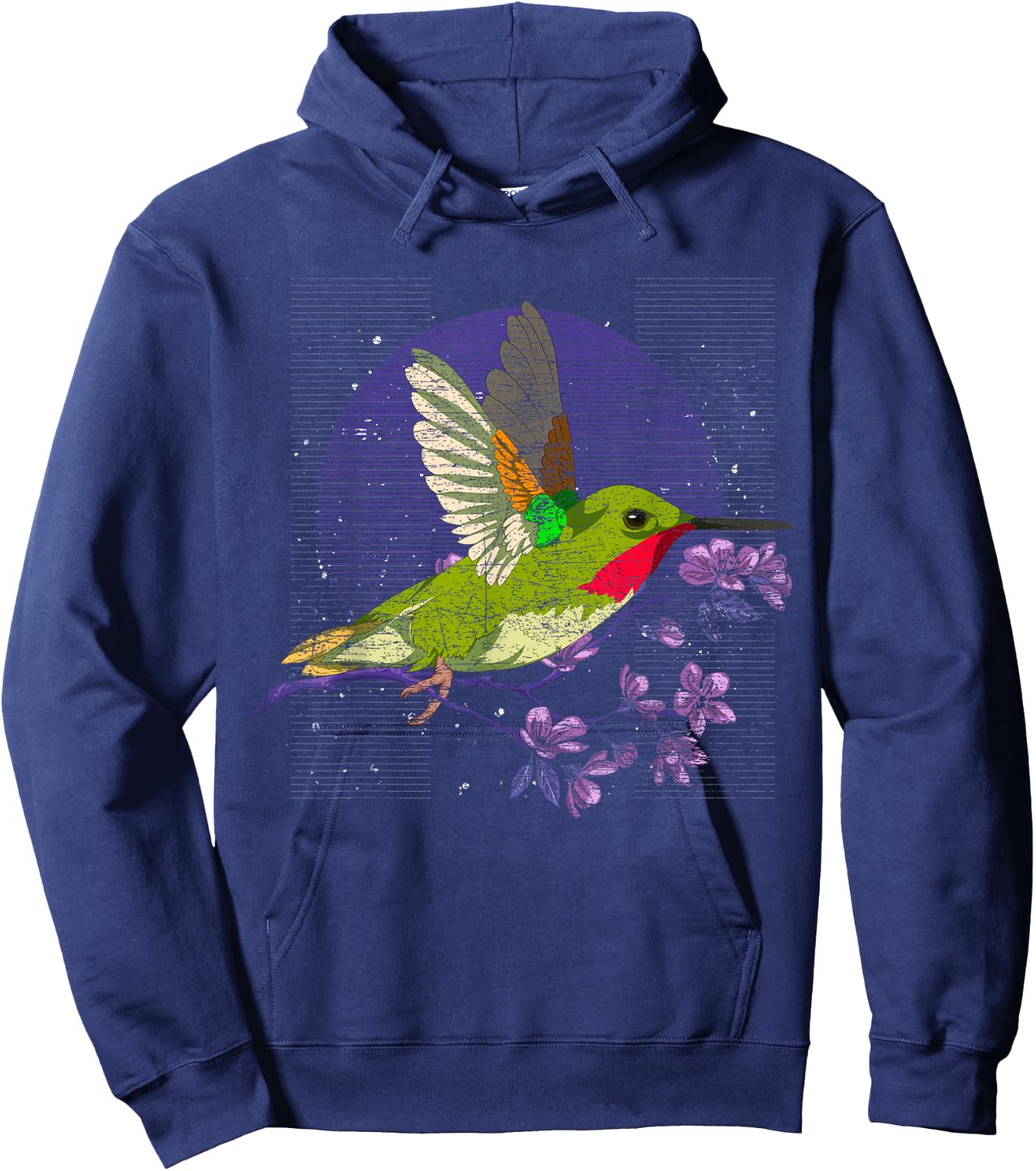 Floral Animal Bird Beautiful Flowers Vintage Hummingbird Hoodie - Hoodie | Navy