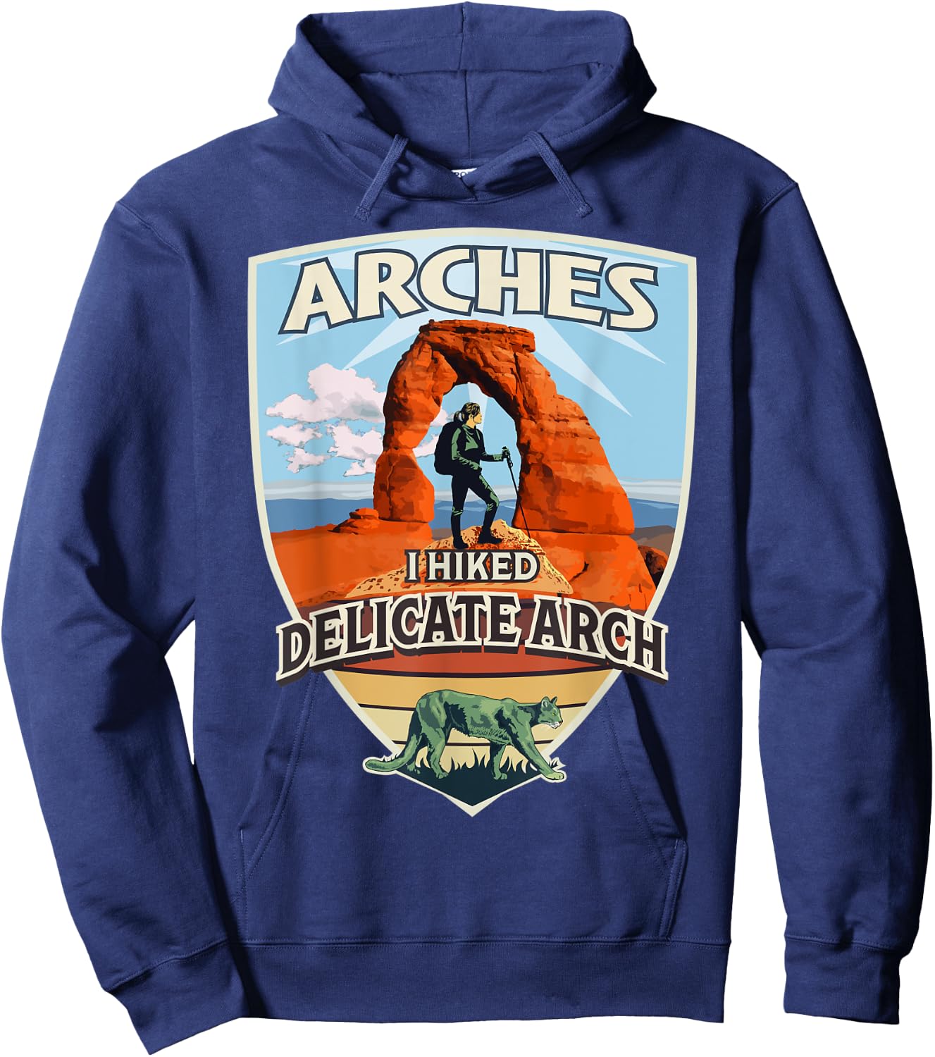 I Hiked Delicate Arch Arches National Park Hiker with Cougar Hoodie - Hoodie | Navy