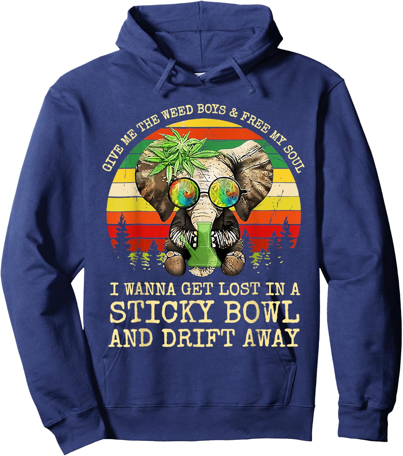 Cool Elephant Smoking Weed Bong Marijuana Cannabis Stoner Hoodie - Hoodie | Navy