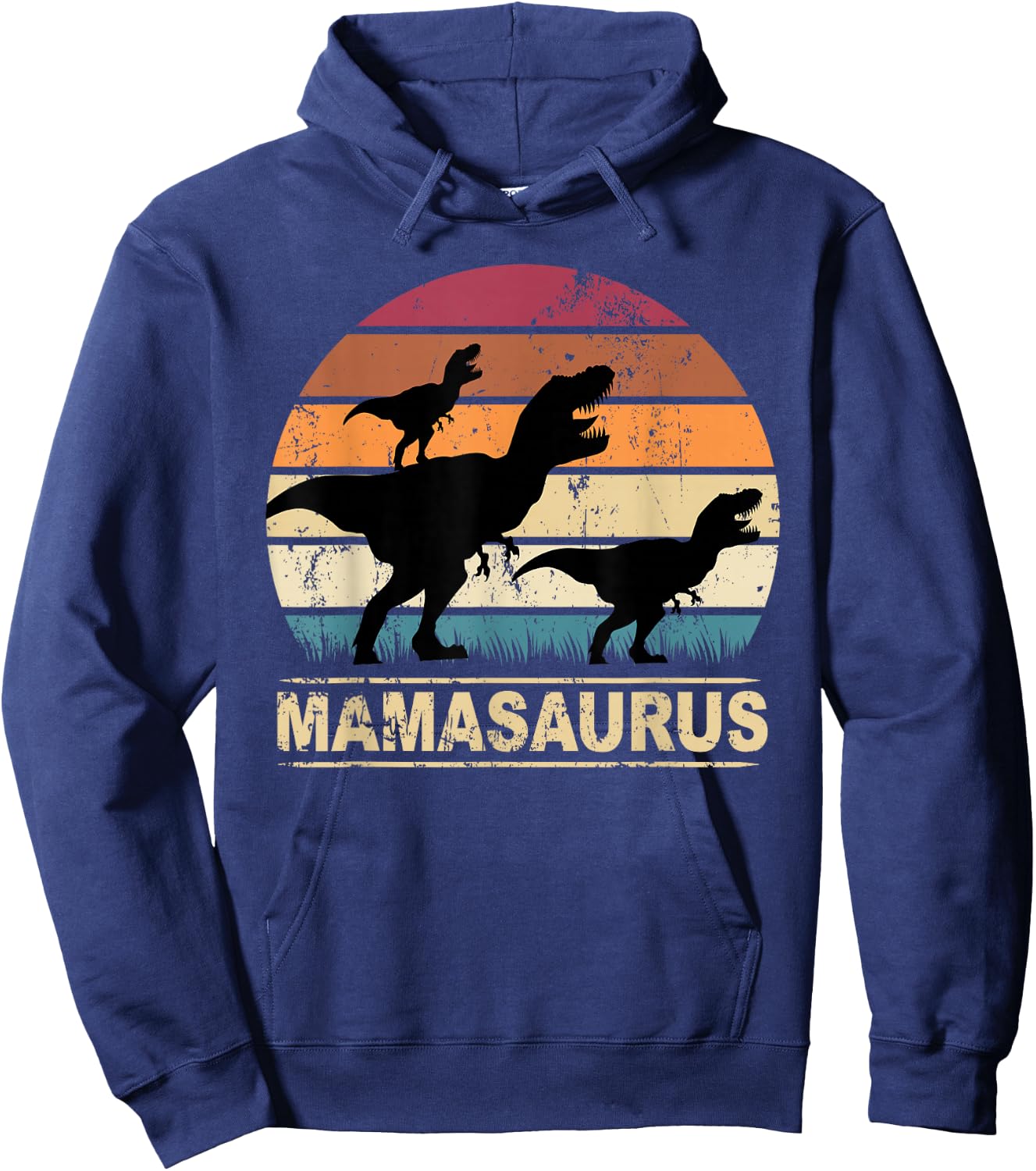 Mamasaurus Rex Dinosaur Pajama Dino Twin Mom with two Kids Hoodie - Hoodie | Navy