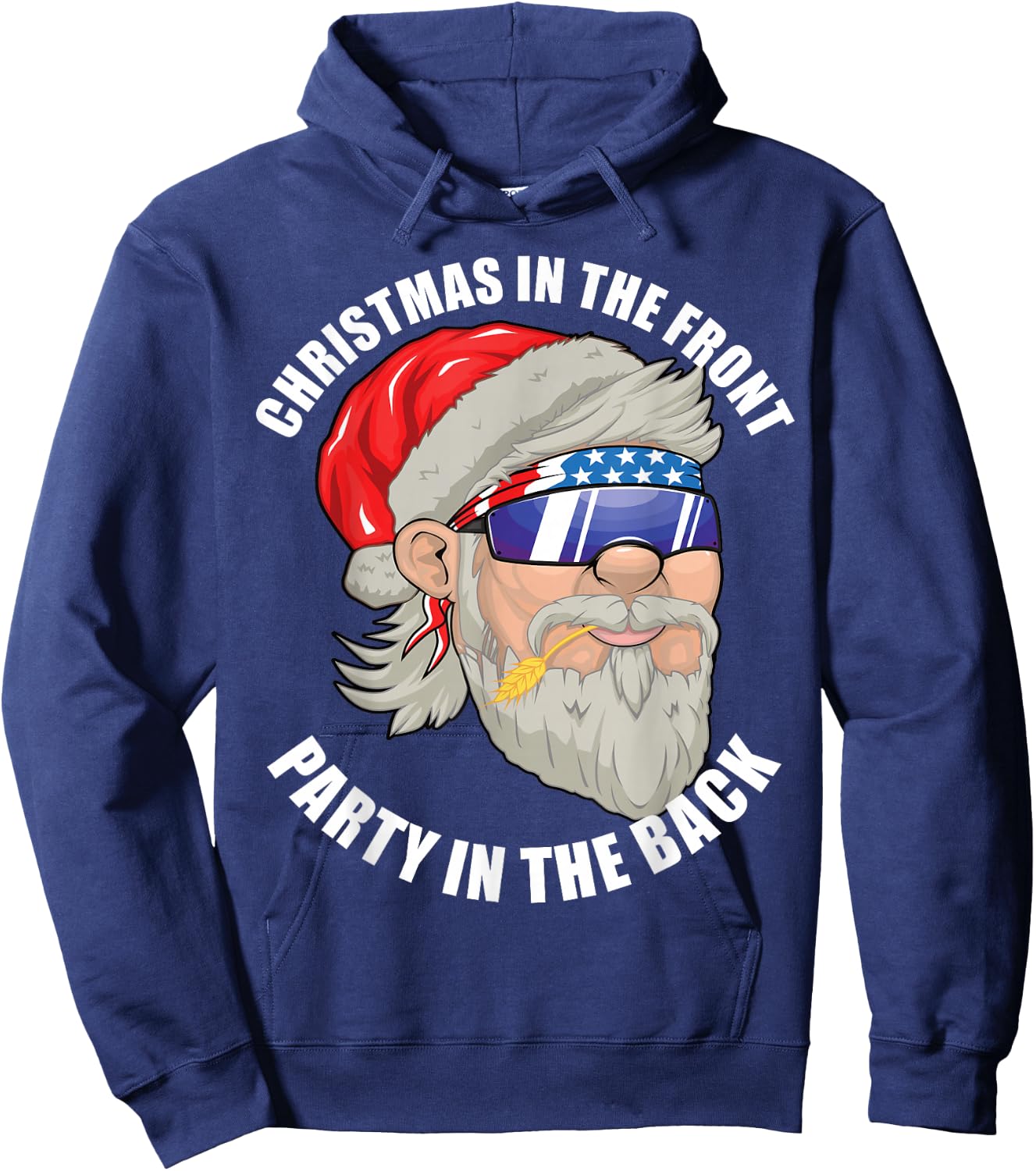 Christmas in the Front Party in the Back US Mullet Santa Hoodie - Hoodie | Navy