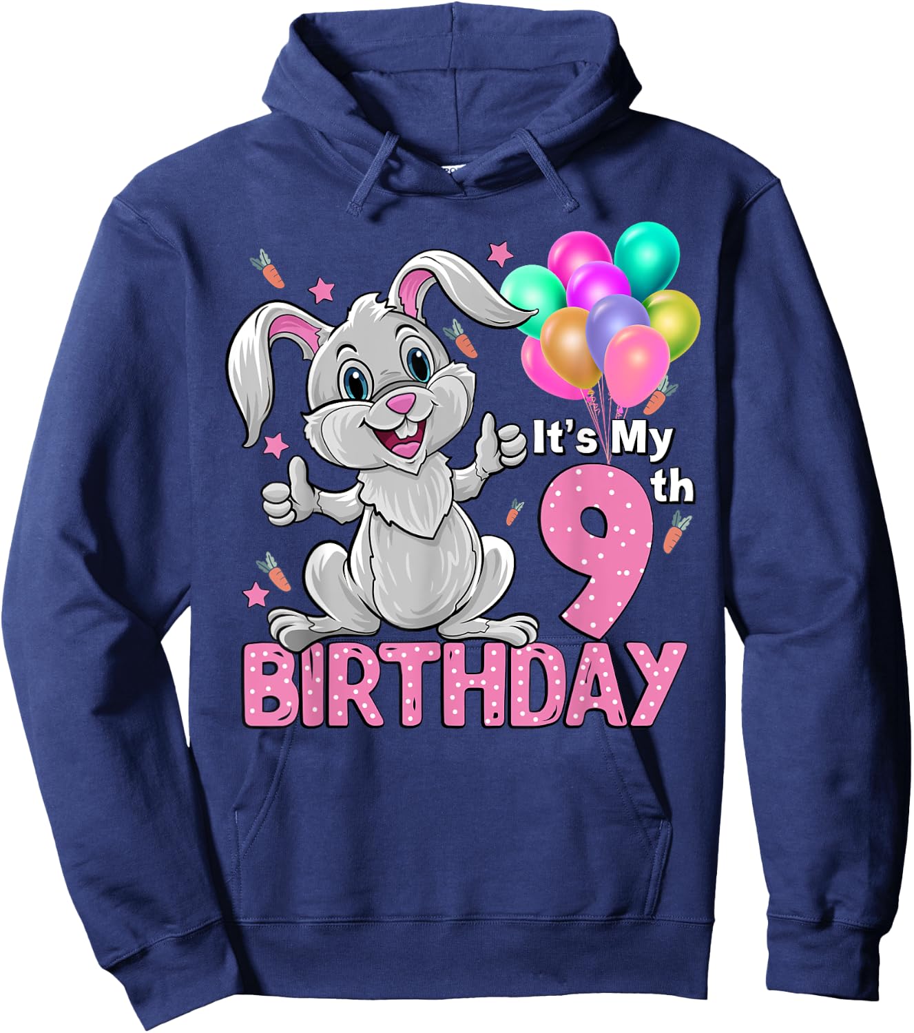 It's My 9th Birthday Rabbit 9th Birthday 9 Years Old Girl Hoodie - Hoodie | Navy
