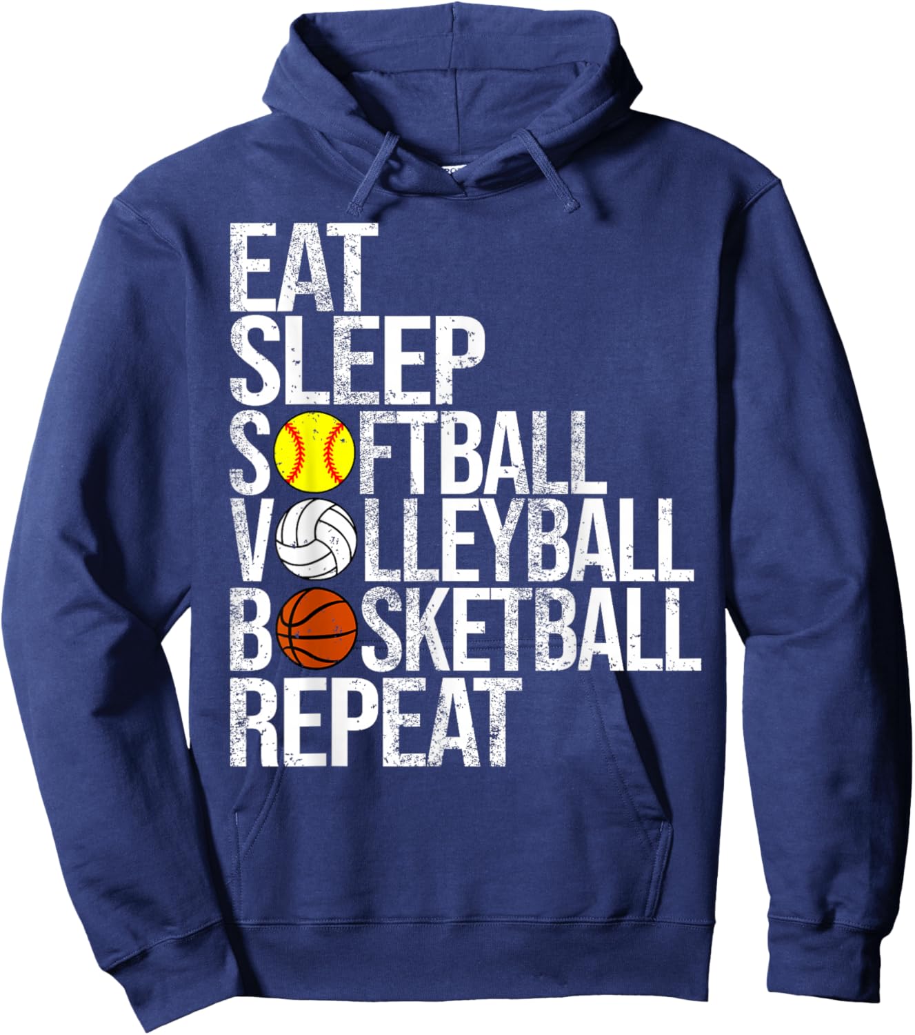 Eat Sleep Softball Volleyball Basketball Repeat Funny Sport Hoodie - Hoodie | Navy