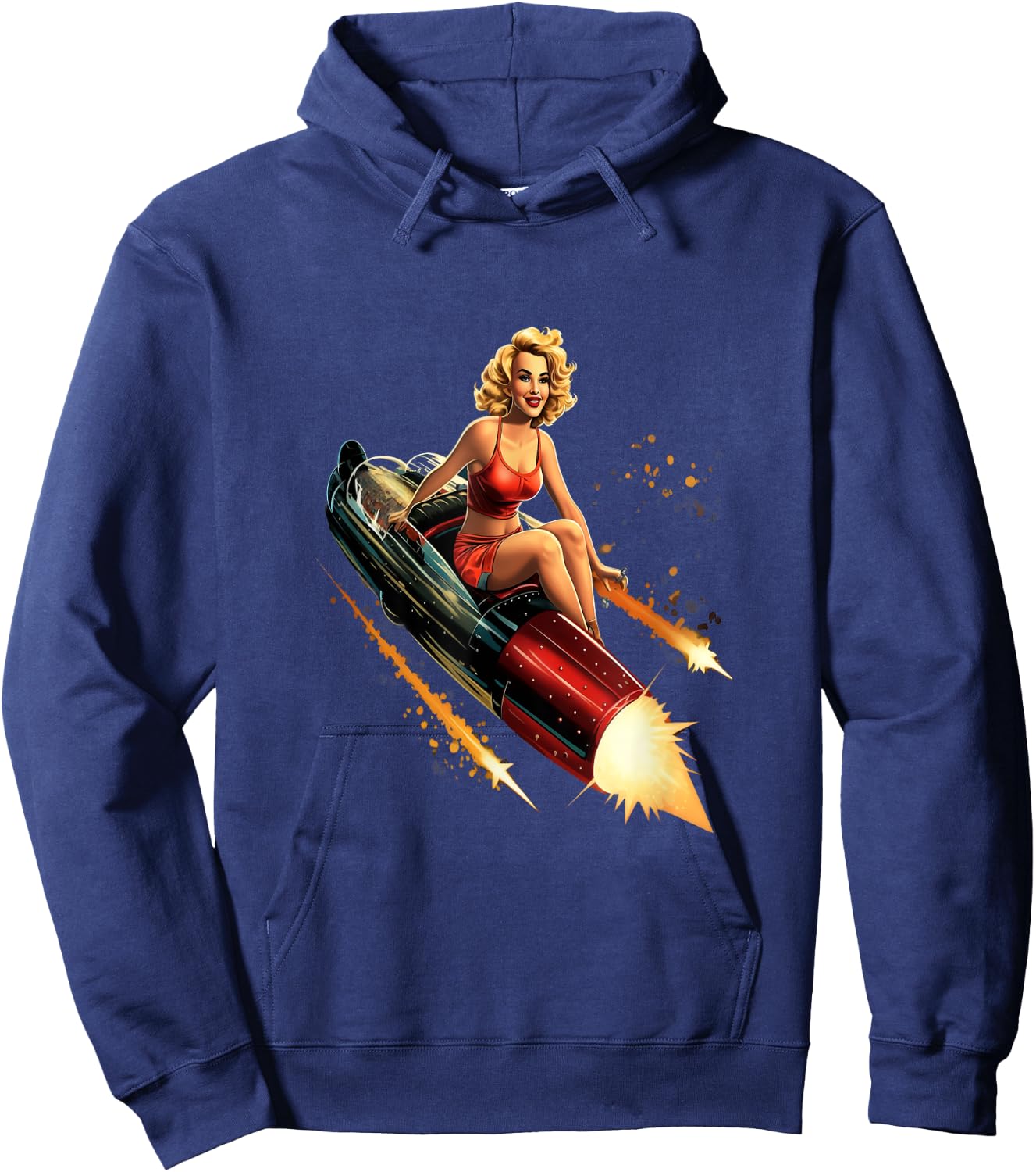 Pinup Girl Rocket Space Astronaut Pin-Up Vintage Hoodie - Hoodie | Navy