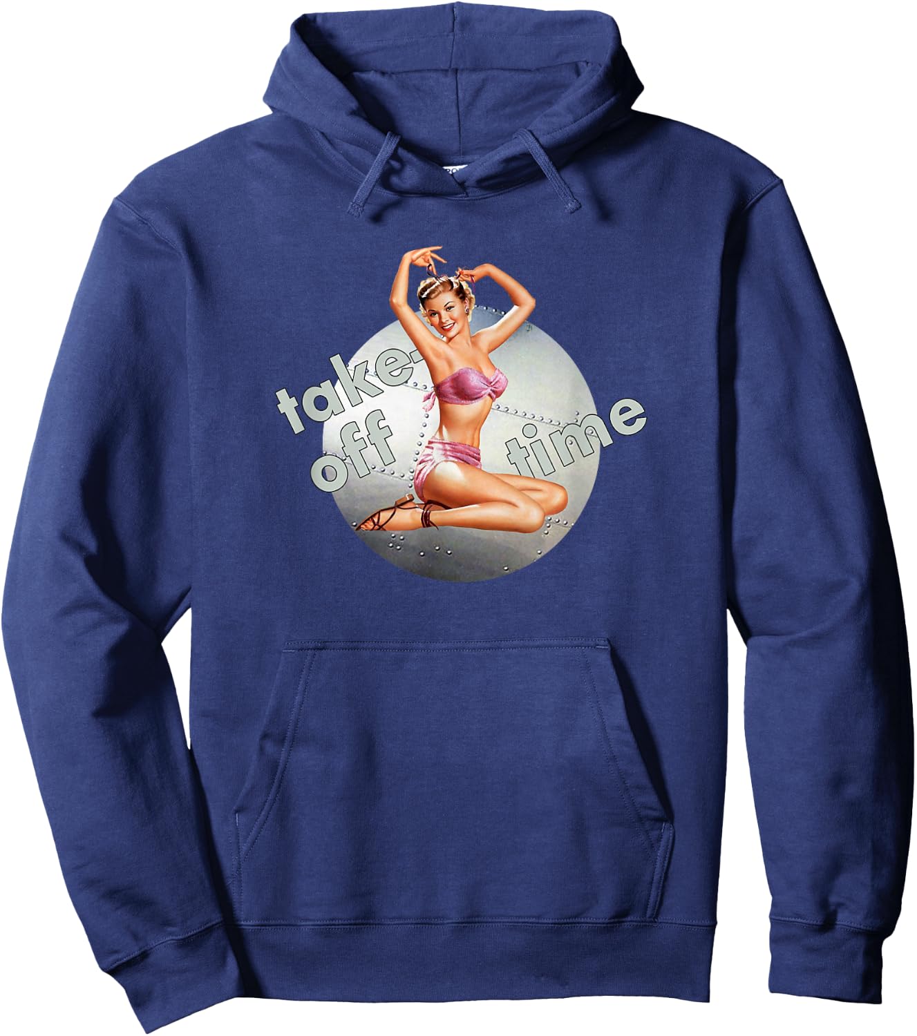 Pin Up Girl Bomber Take Off Time Nose Art WW2 Poster Retro Hoodie - Hoodie | Navy