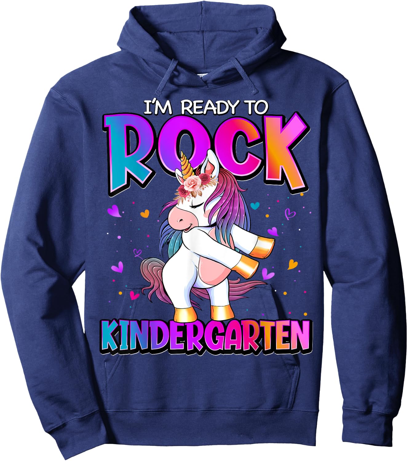 I'm Ready To Rock Kindergarten Unicorn Back To School Girls Hoodie - Hoodie | Navy