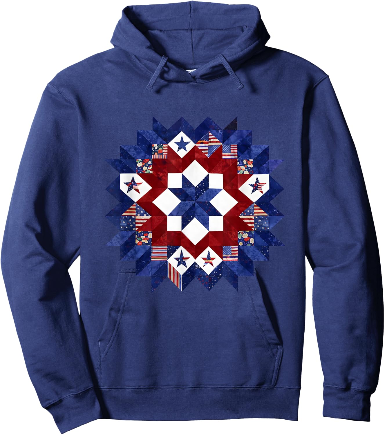 Patriotic Quilt Block Americana Quilting USA Flag Patchwork Hoodie - Hoodie | Navy