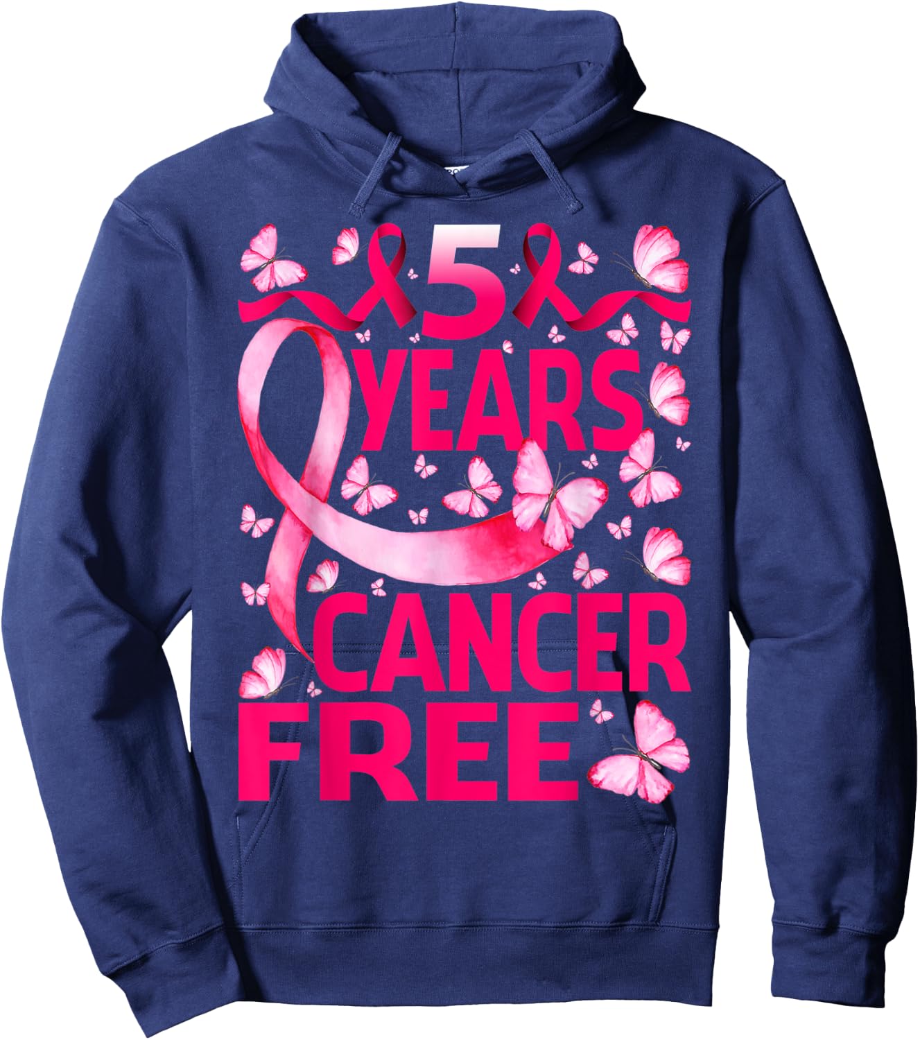 5 Years Breast Cancer Free Survivor Butterfly Hoodie - Hoodie | Navy