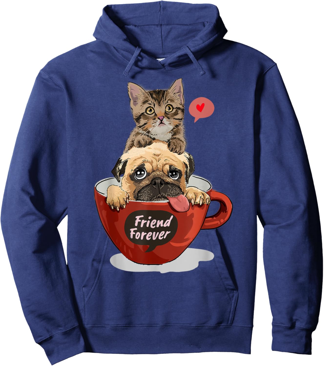 My Three Close Friends, Kitty, Pug puppy and a cup of coffee Hoodie - Hoodie | Navy