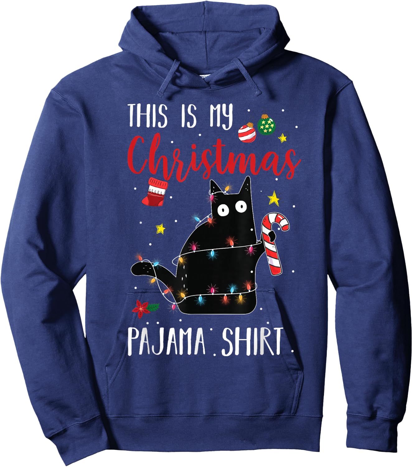 Black Cat This Is My Christmas Pajama Shirt Xmas Lovers Hoodie - Hoodie | Navy