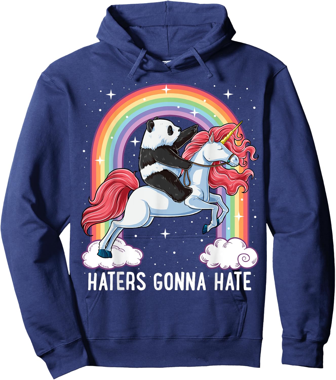 Panda Riding Unicorn Funny Haters Gonna Hate Pandicorn Girls Hoodie - Hoodie | Navy