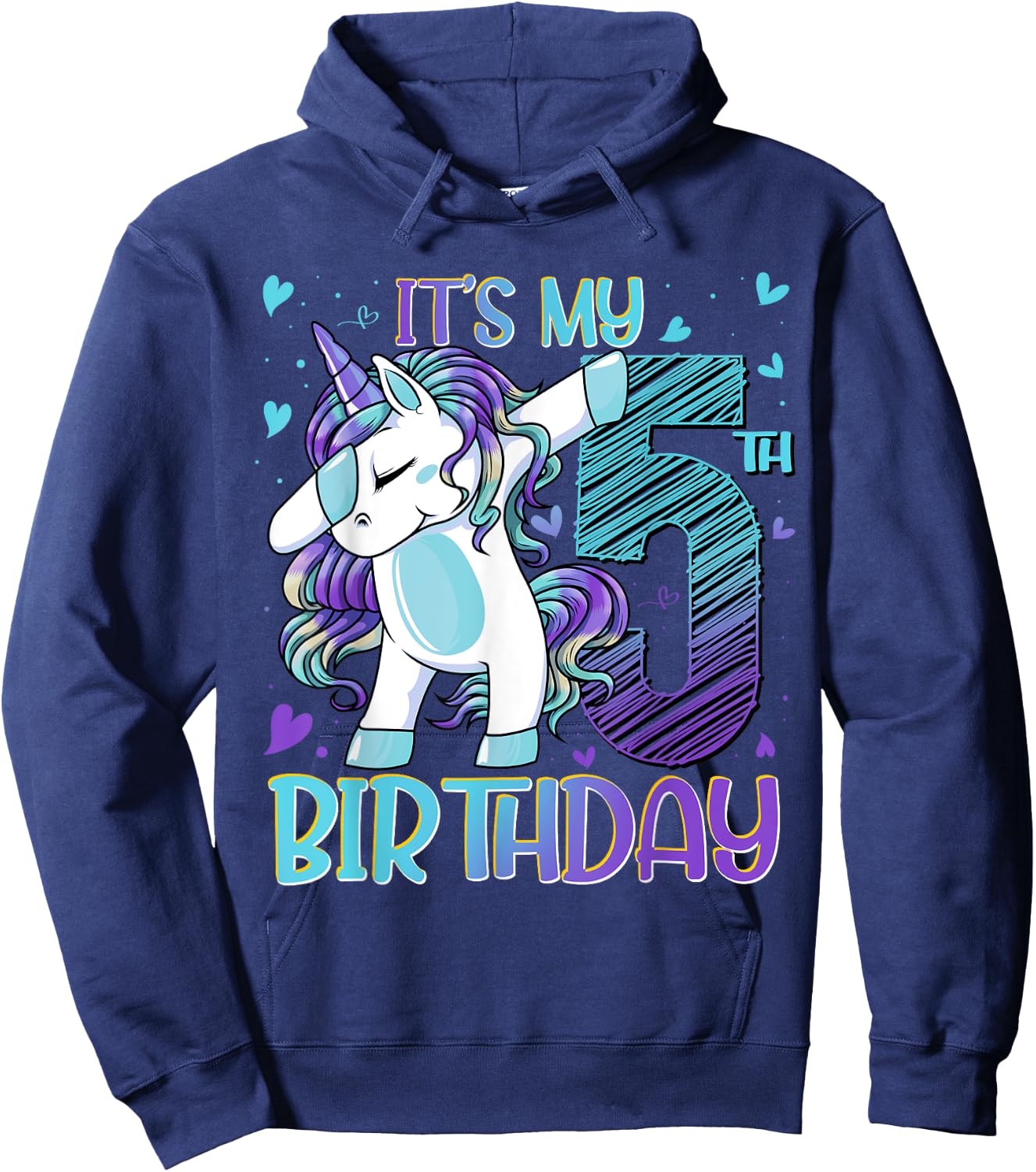 5 Year Old Unicorn Dabbing 5th Birthday Girl Unicorn Party Hoodie - Hoodie | Navy