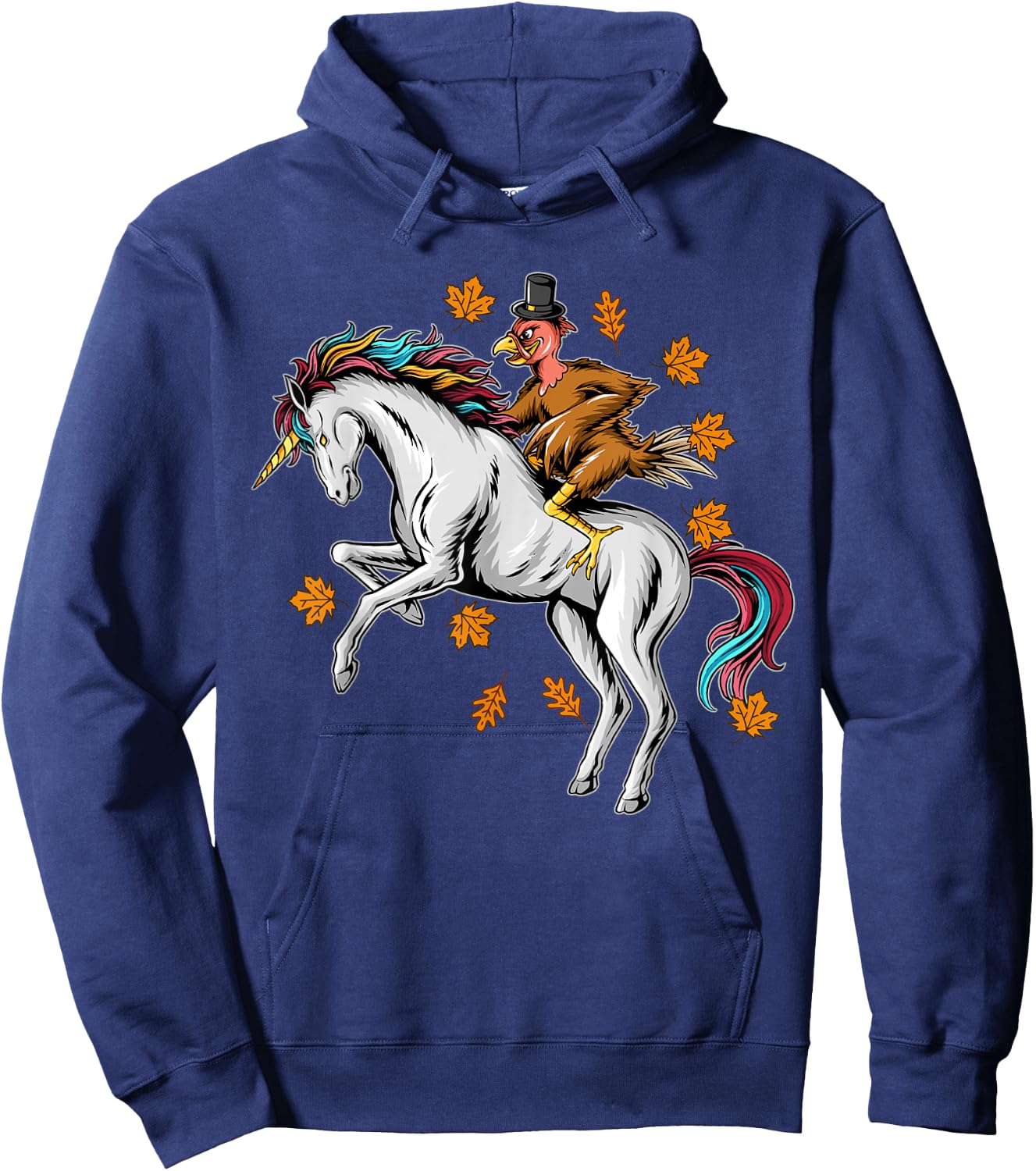 Thanksgiving Turkey Riding Unicorn Hoodie - Hoodie | Navy