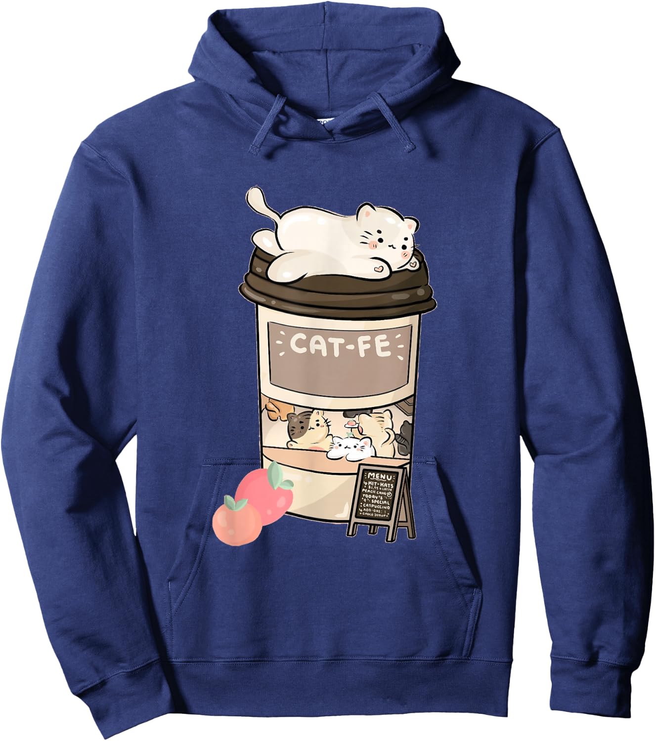 Cute Cat Cafe, Kawaii Cat Coffee, Anime Neko Kitty, Cat Puns Hoodie - Hoodie | Navy