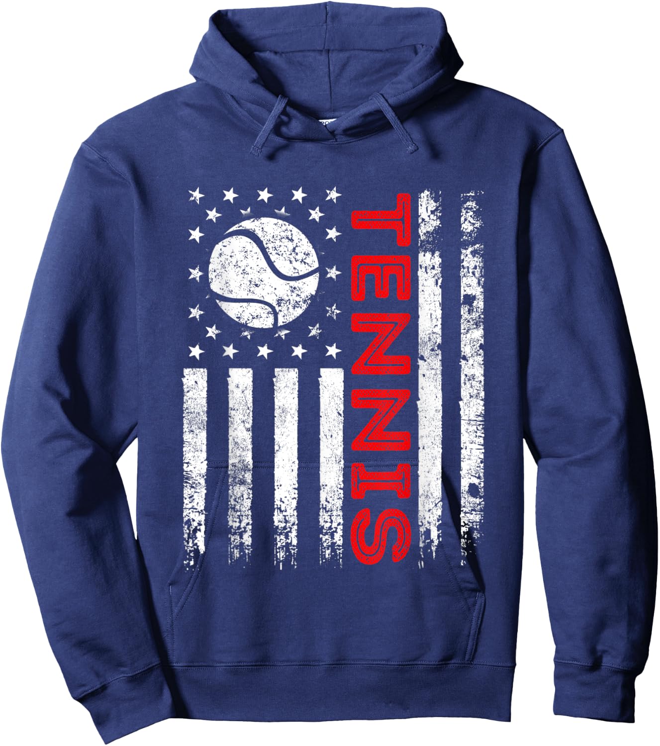 Distressed American Flag Tennis Patriotic 4th Of July Hoodie - Hoodie | Navy