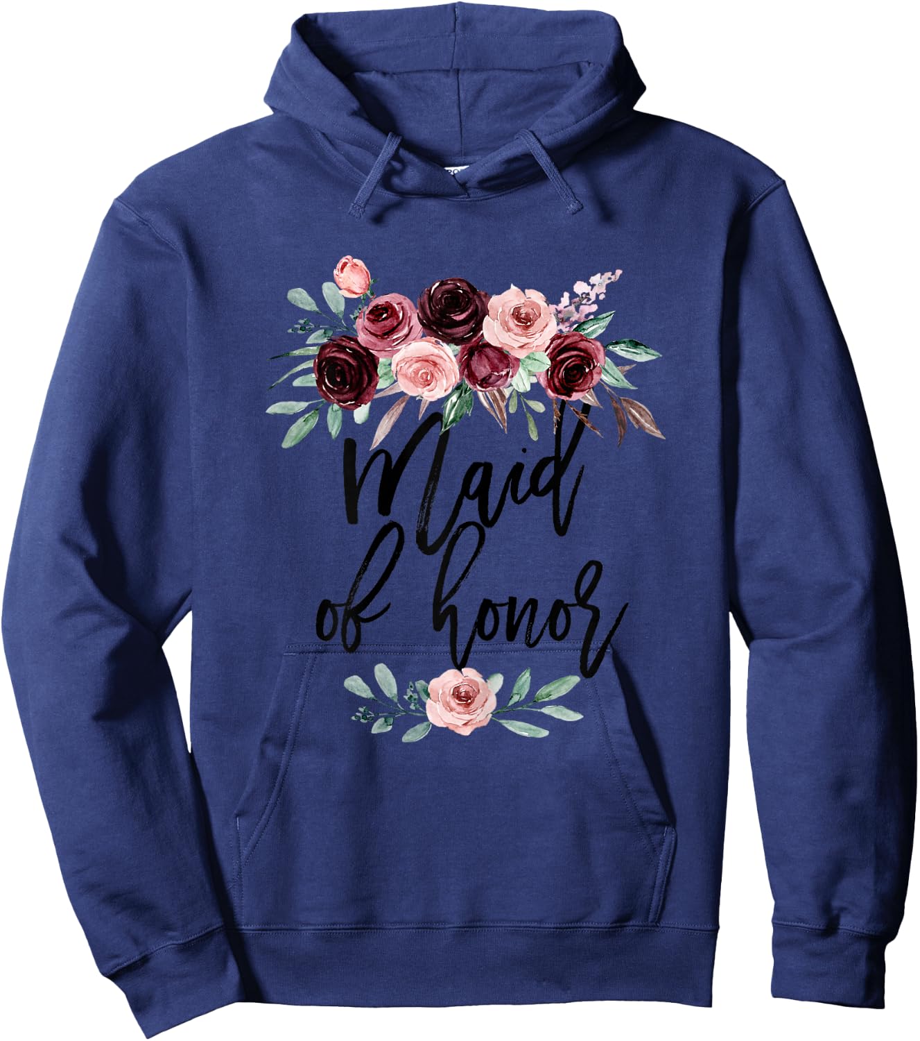 Maid of Honor Floral Bridal Shower Wedding Chief Bridesmaid Hoodie - Hoodie | Navy