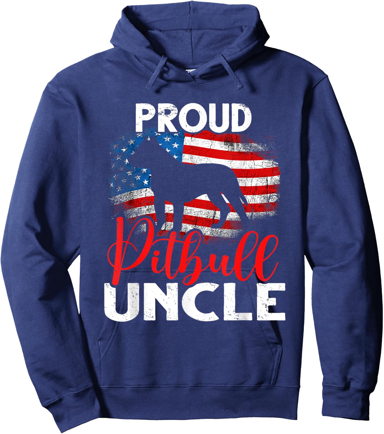 Vintage Proud Pitbull Dog Uncle American Flag Men Hoodie - Hoodie | Navy