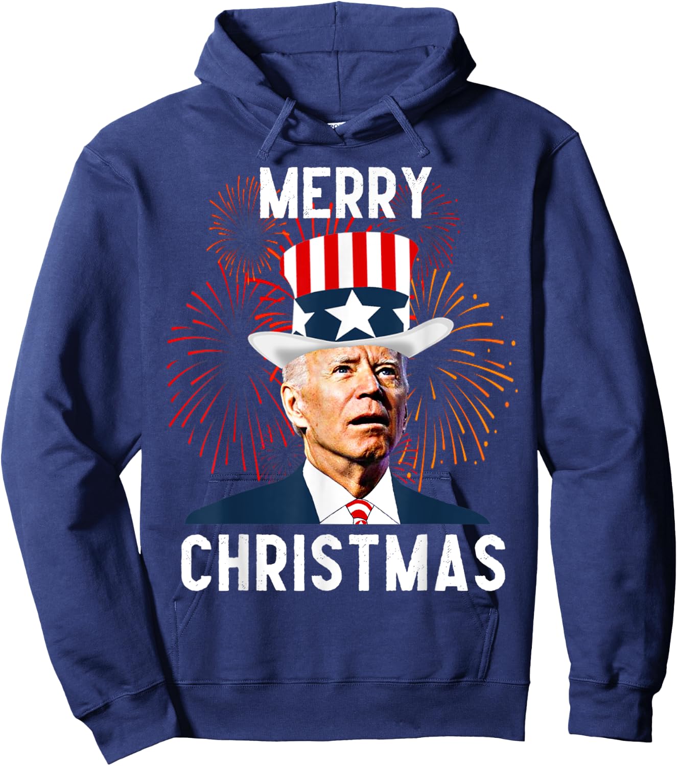 Funny Joe Biden Merry Christmas For Fourth Of July Hoodie - Hoodie | Navy