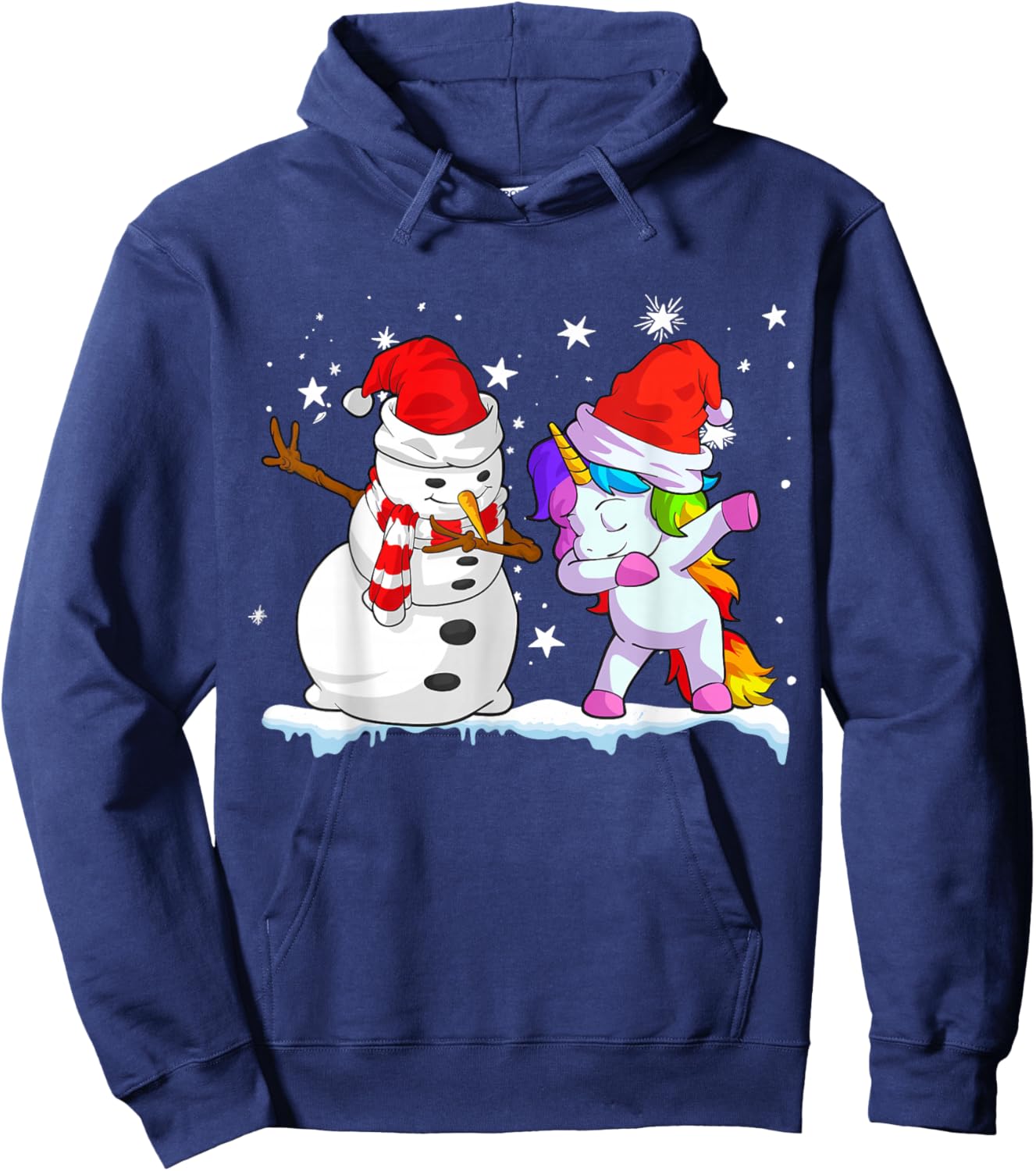 Unicorn Christmas Shirt Girls Women Santa Hat Snowman Hoodie - Hoodie | Navy