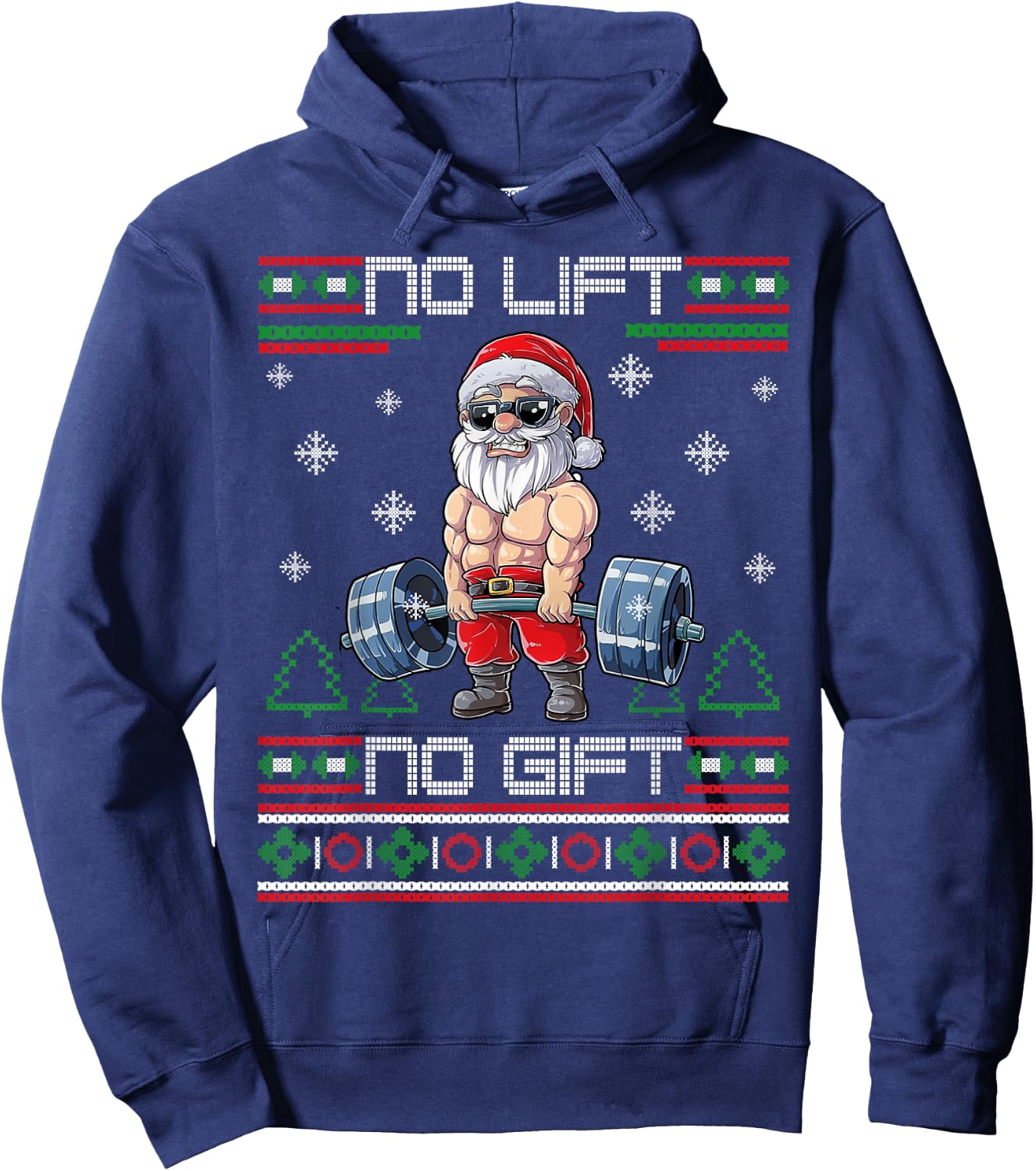 No Lift No Gift Ugly Christmas Sweater Gym Santa Gifts Men Hoodie - Hoodie | Navy