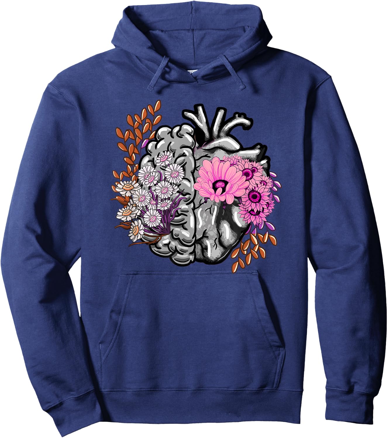 Brain Heart Anatomy Flowers Girly Doctor Neurologist Gift Hoodie - Hoodie | Navy