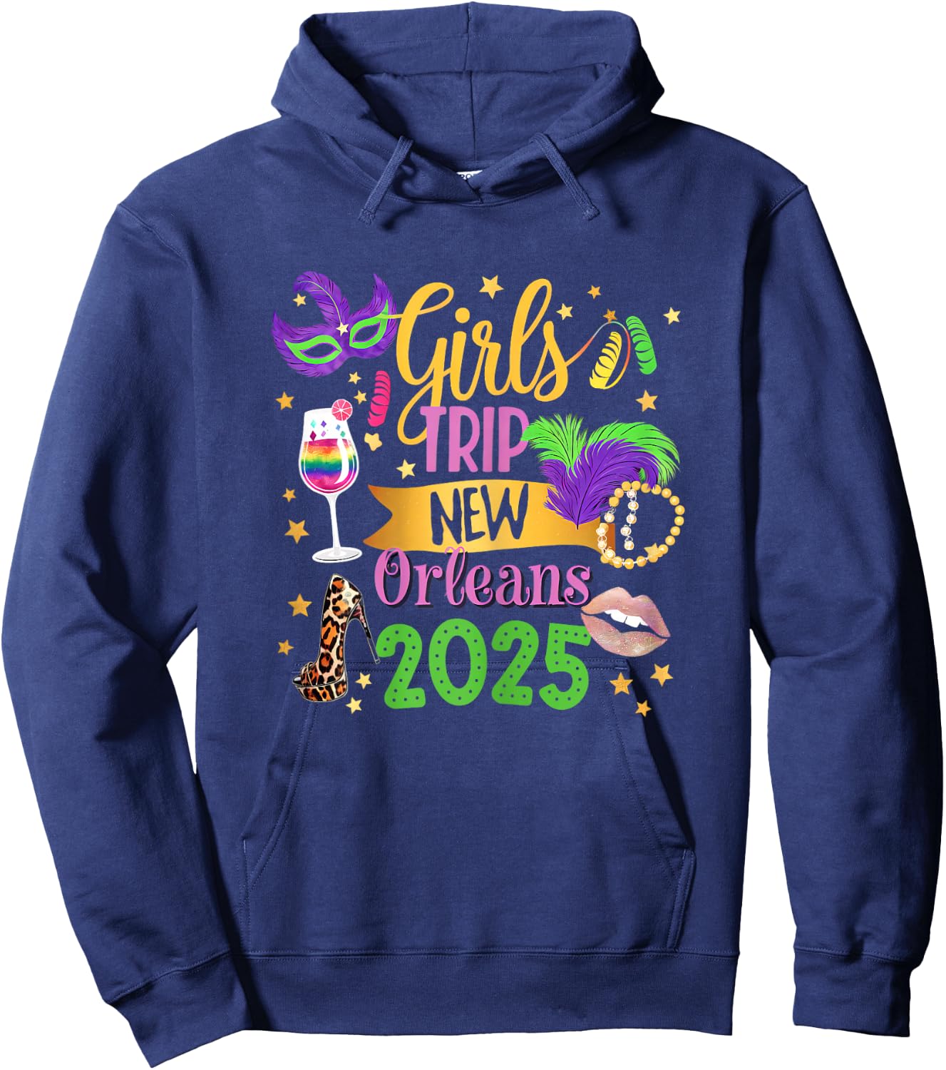 Girls Trip New Orleans 2025 Mardi Gras Mask Beads Family Hoodie - Hoodie | Navy