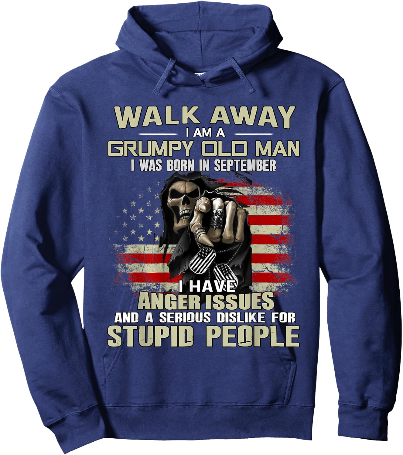 Skull Walk Away I'm A Grumpy Old Man I Was Born In September Hoodie - Hoodie | Navy