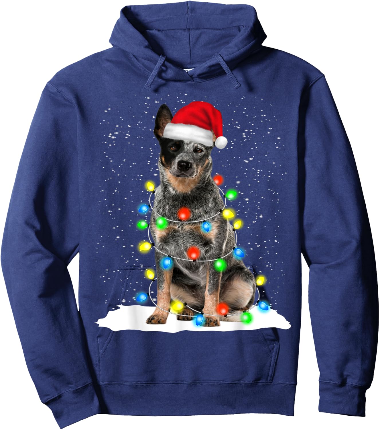 Blue Heeler Christmas Light Funny Gift Dog Lover Women Hoodie - Hoodie | Navy