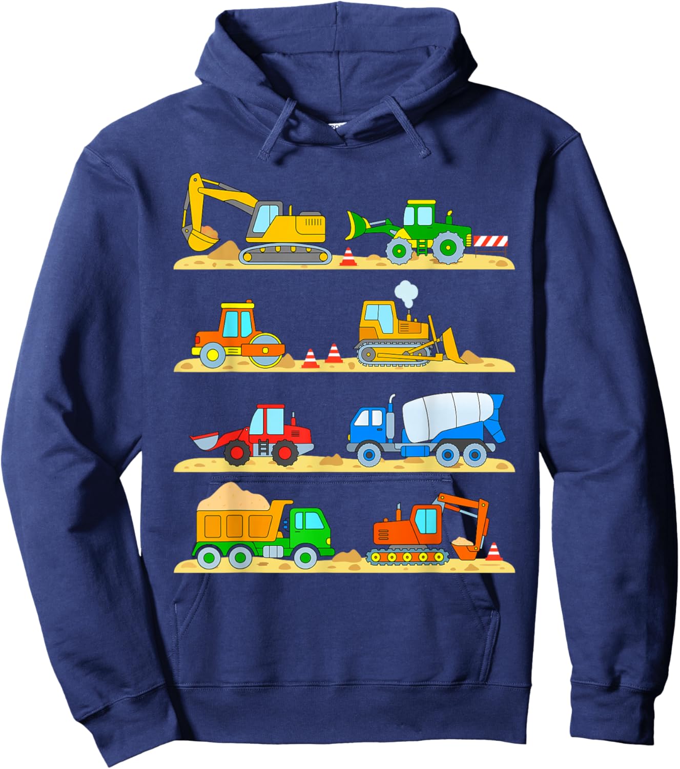 Vehicles, construction site, excavator, truck, bulldozer, cement mixer Hoodie - Hoodie | Navy