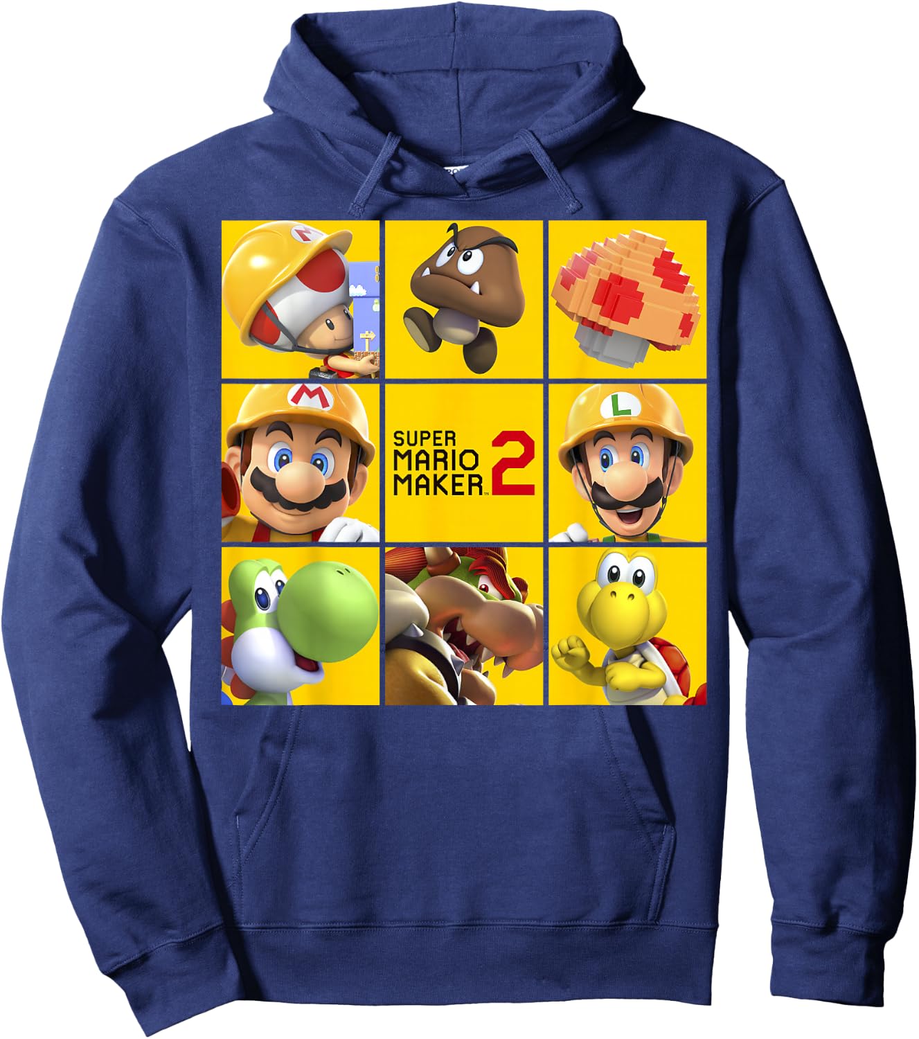 Super Mario Maker 2 Character Logo Box Grid Panel Hoodie - Hoodie | Navy