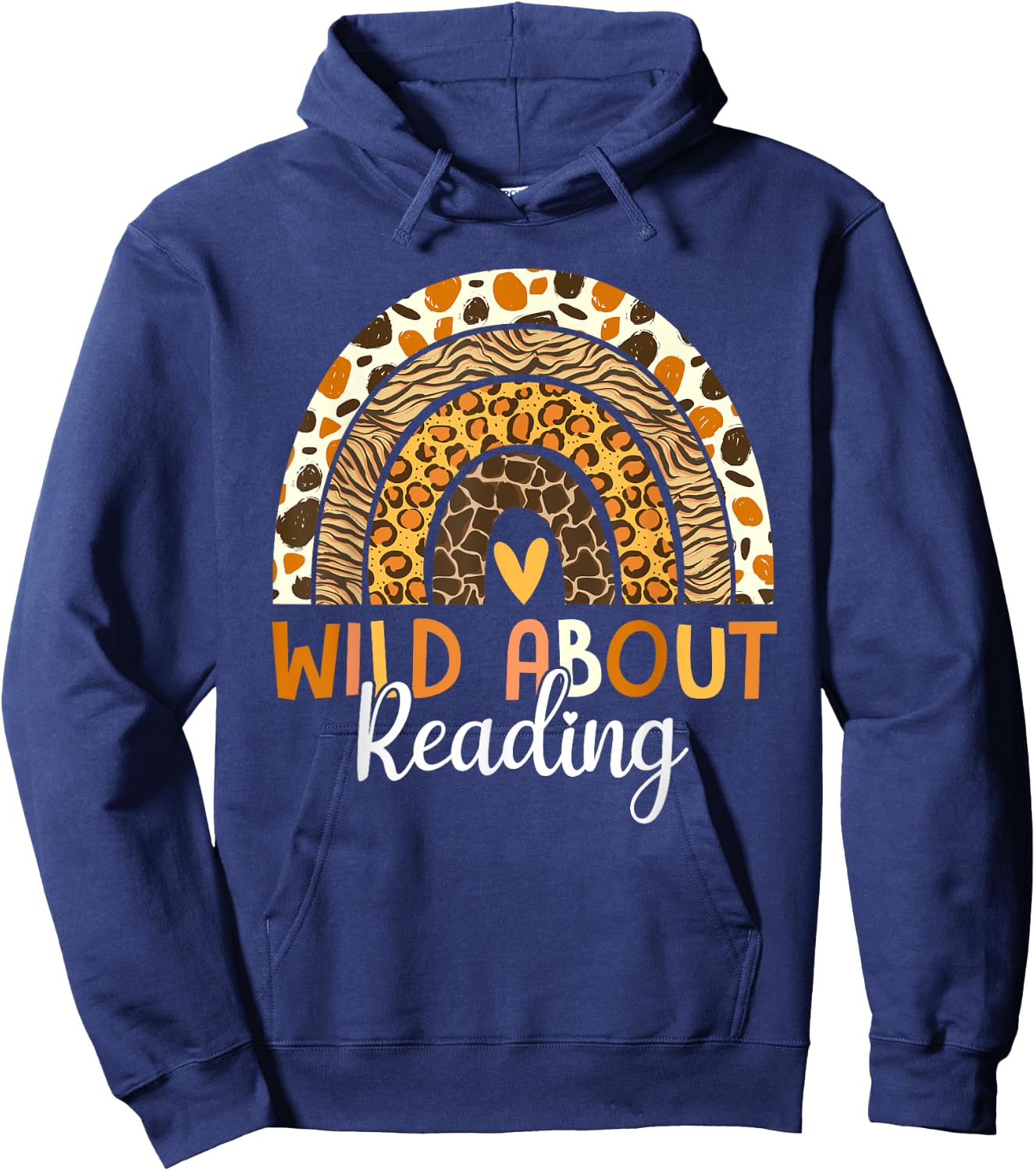 Wild About Reading Teacher Back to School Leopard Rainbow Hoodie - Hoodie | Navy