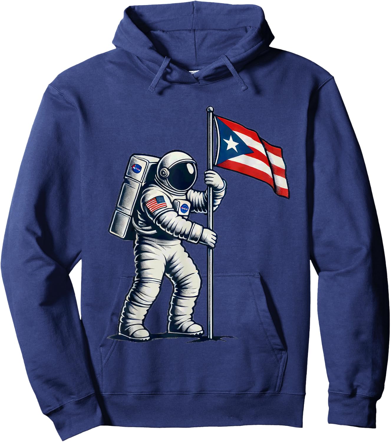 Astronaut Holding Puerto Rican Flag Moon Landing Boricua Hoodie - Hoodie | Navy