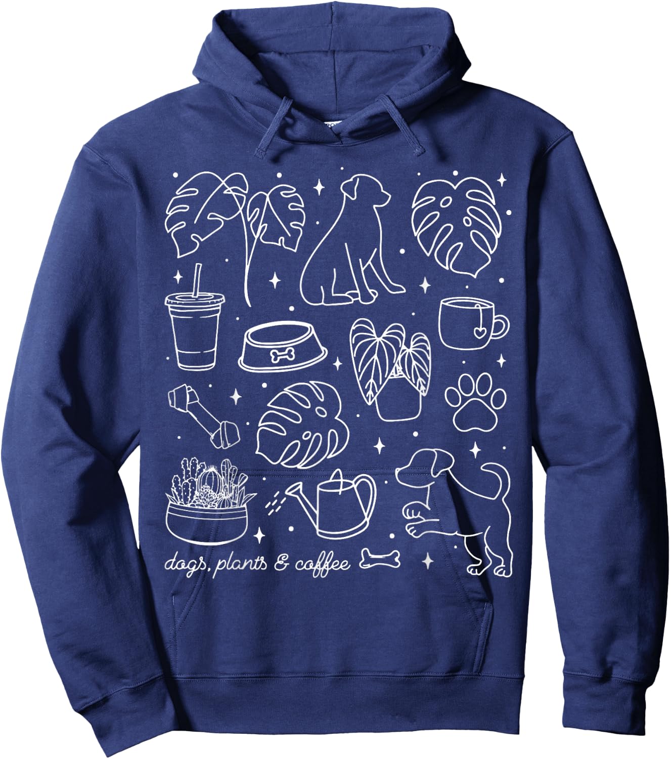 Vintage Dogs Plants & Coffee Houseplant Plant Lover Dog Mom Hoodie - Hoodie | Navy
