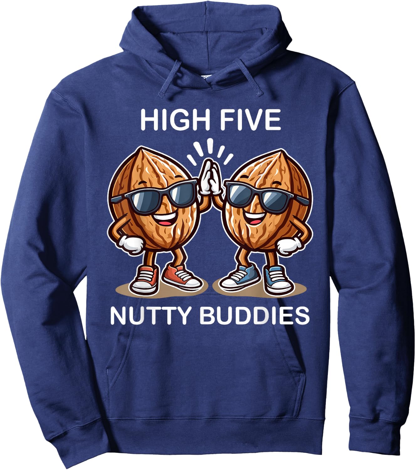 Walnut Friends High Five Nutty Buddies for Snack Lovers Hoodie - Hoodie | Navy
