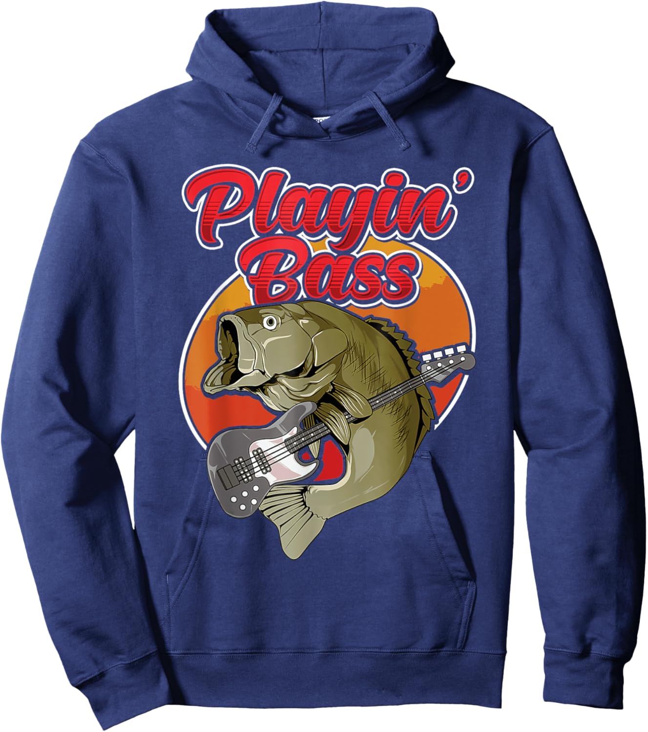 Playin' Bass. Bass Fish Playing Bass Guitar. Hoodie - Hoodie | Navy