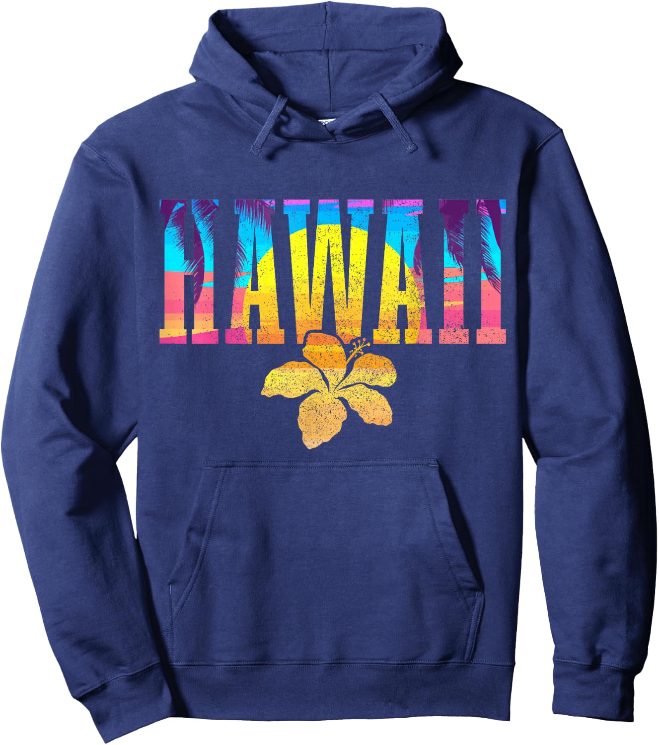 Hawaii Vintage Sunset Hibiscus Flower Hawaiian Surf Surfer Hoodie - Hoodie | Navy