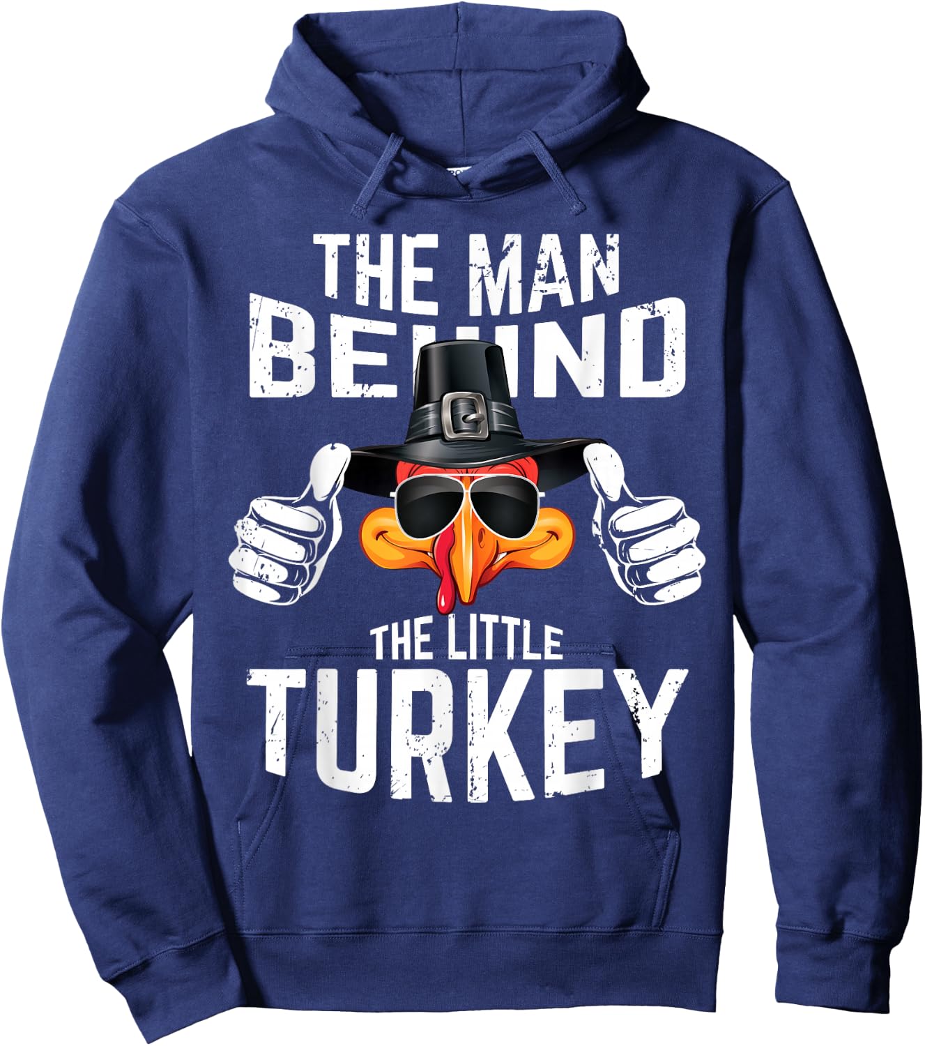 Man Behind The Little Turkey Dad Pregnancy Thanksgiving Hoodie - Hoodie | Navy