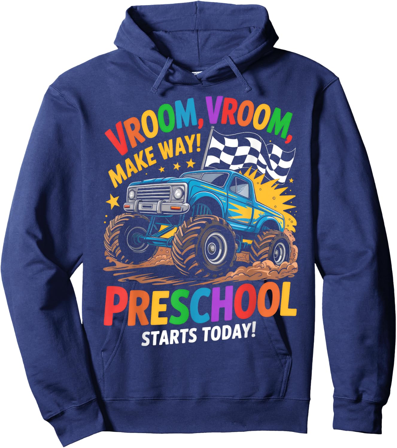 Back to School Preschool Pre-K Monster Truck First Day Boys Hoodie - Hoodie | Navy