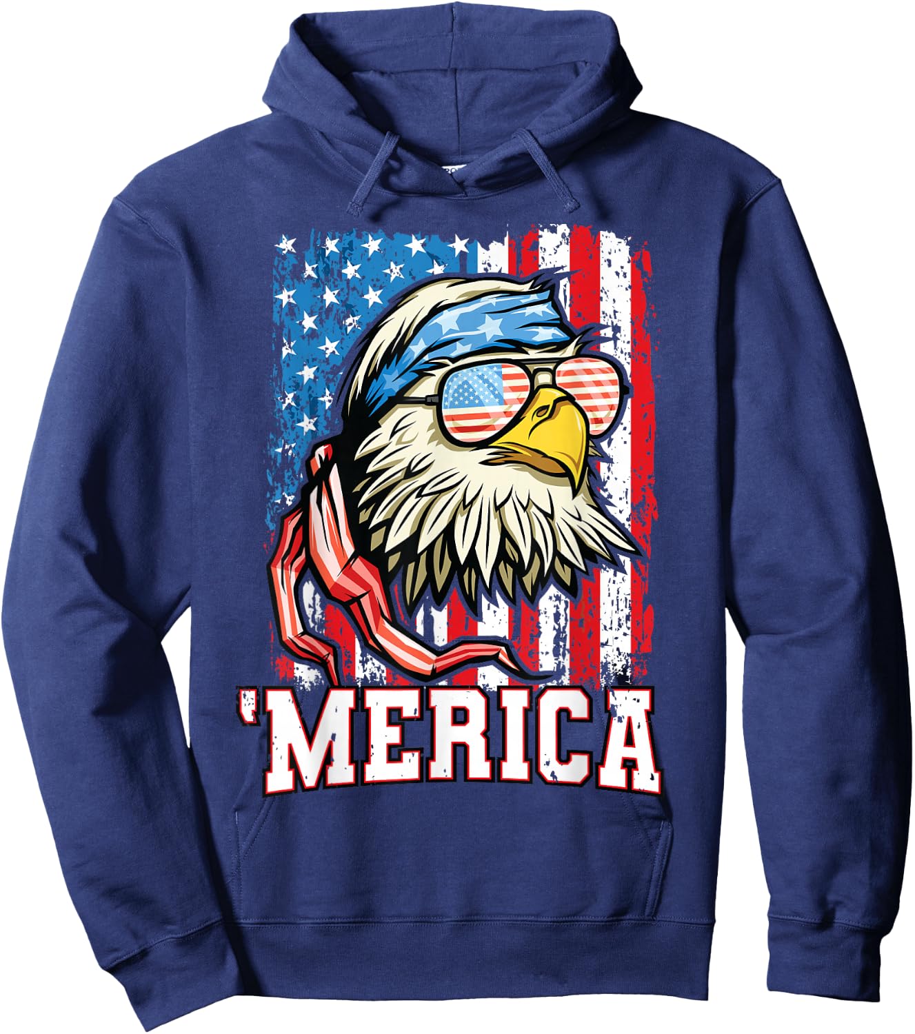 4th of July Shirt Bald Eagle USA Flag Patriotic Merica Hoodie - Hoodie | Navy