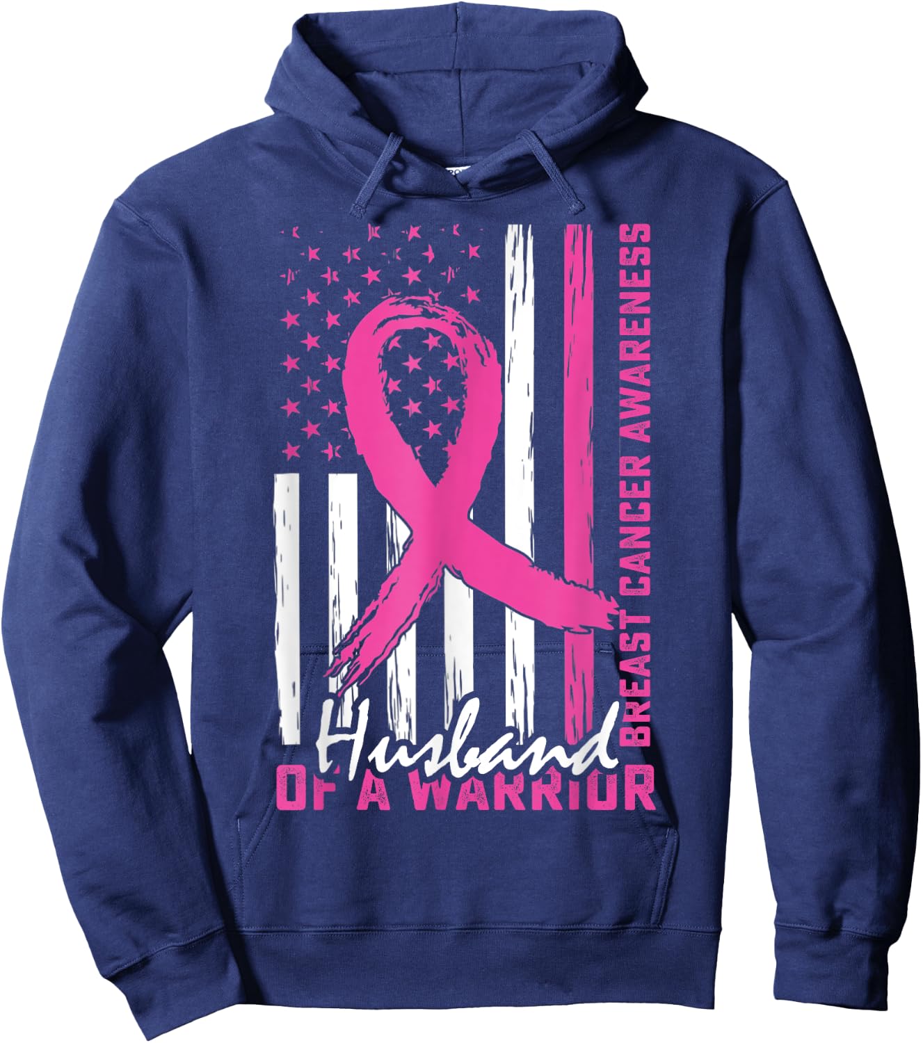 Husband Breast Cancer Support Huband of a Warrior US Flag Hoodie - Hoodie | Navy