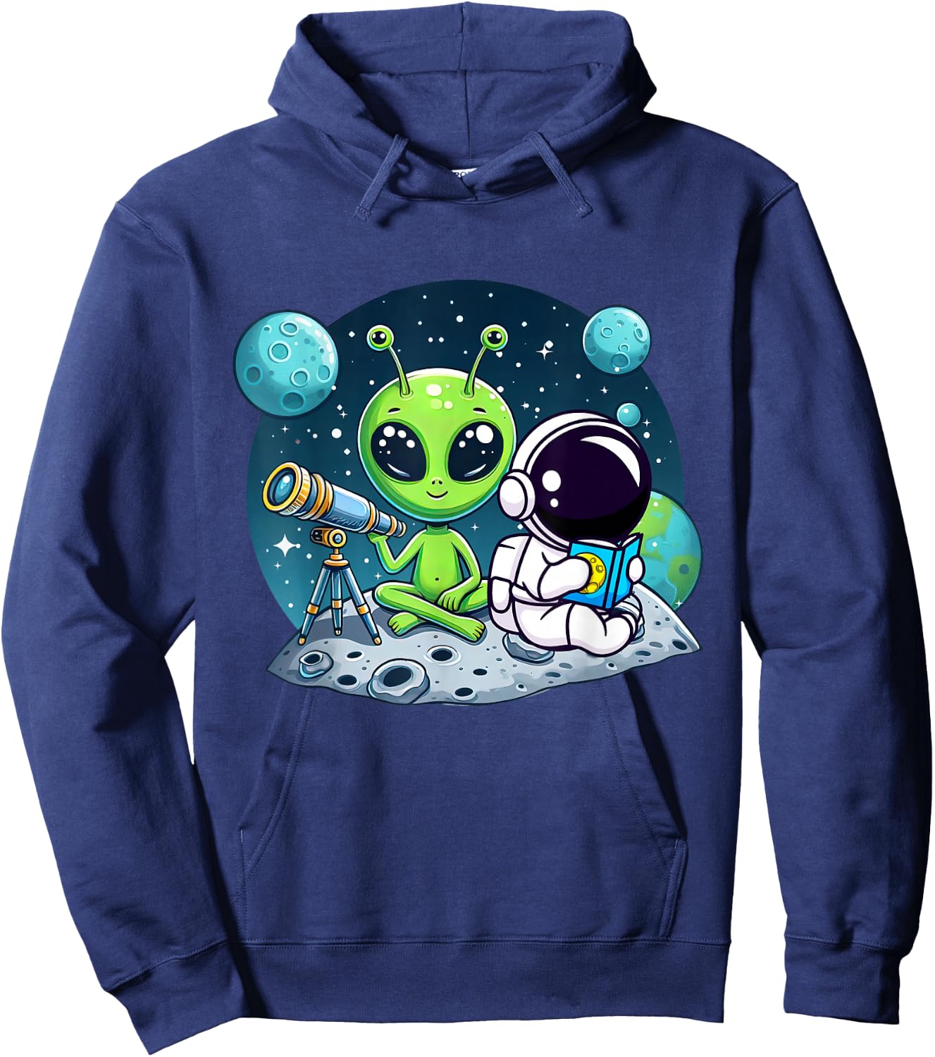 Astronaut Reading Book To Alien Moon Space Women Kids Men Hoodie - Hoodie | Navy