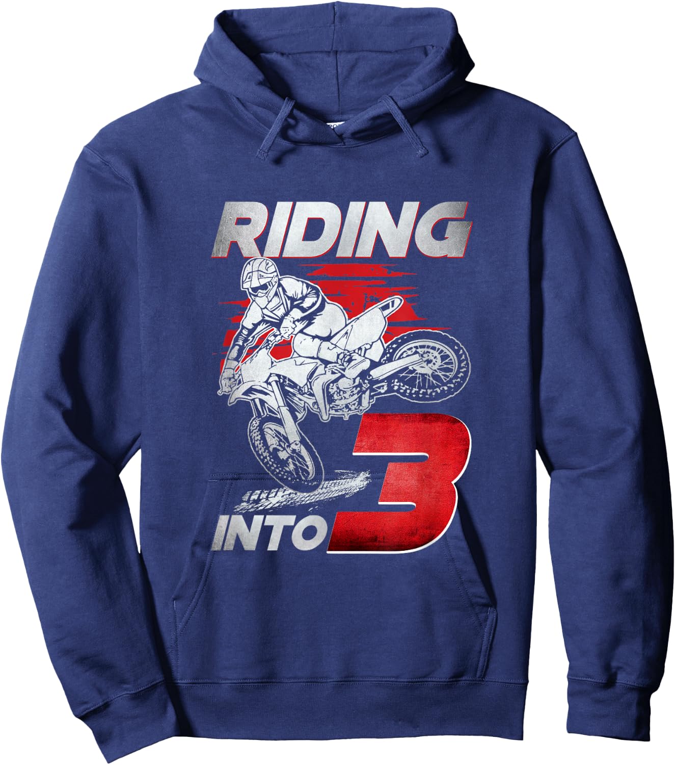 Riding Into 3 Dirt Bike 3 Years Old 3rd Birthday Party Boys Hoodie - Hoodie | Navy